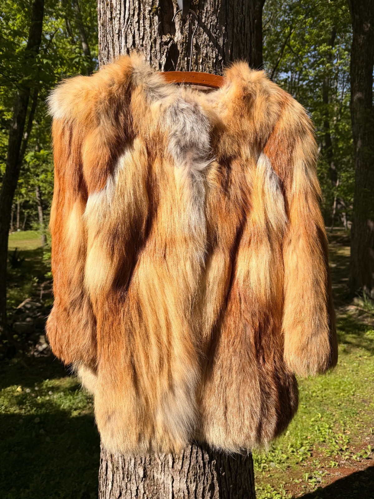 Vintage Red Fox Fur Jacket 70s Boho Festival Coat Multi Tone Long Hair S/M 29”