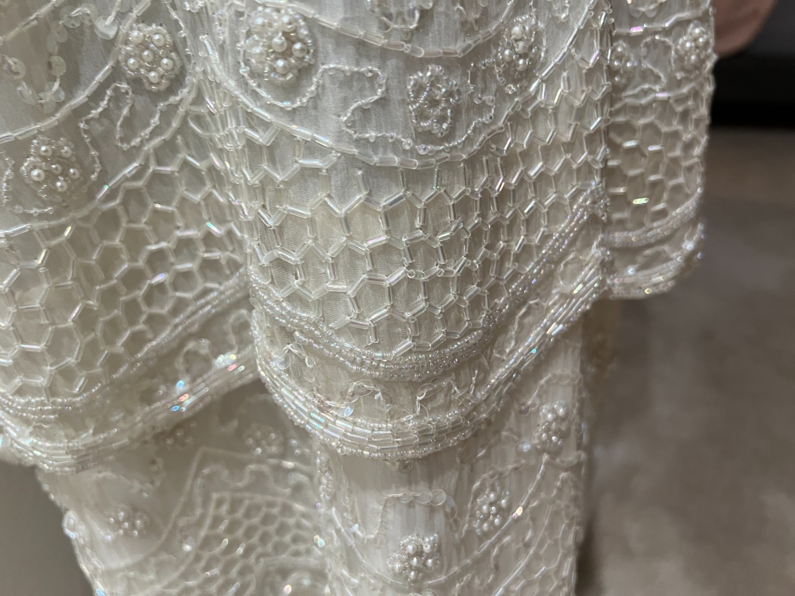 Brilliante by J.A. IVORY/CREAM Sequin Beaded Formal Party Silk Dress Petite Larg