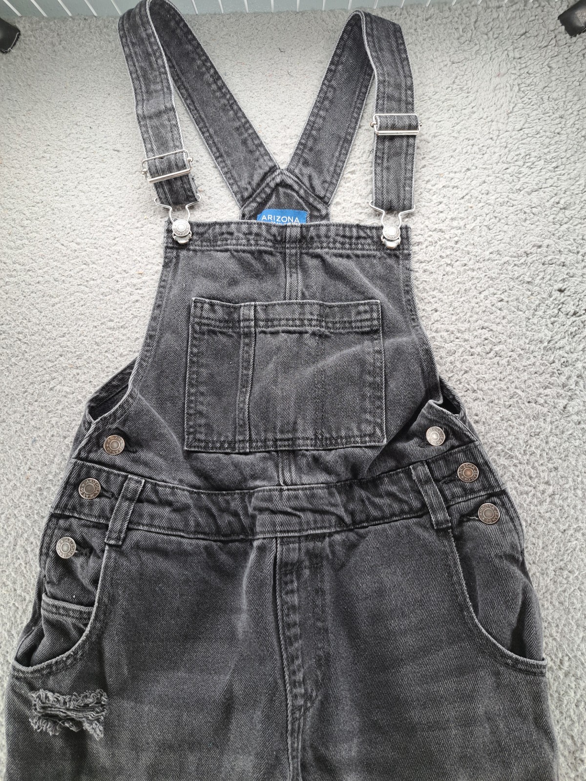 Arizona Jean Bib Overalls Womens Small Black Gray Distressed Farm Chore 30×26.5