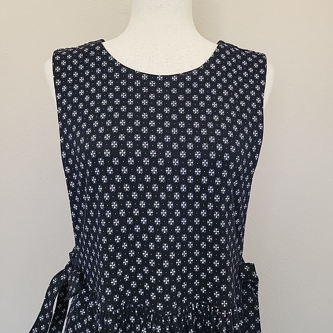 Vintage 90s Maxi Dress Size L Fairy Grunge Art Teacher Drop Waist Floral Black