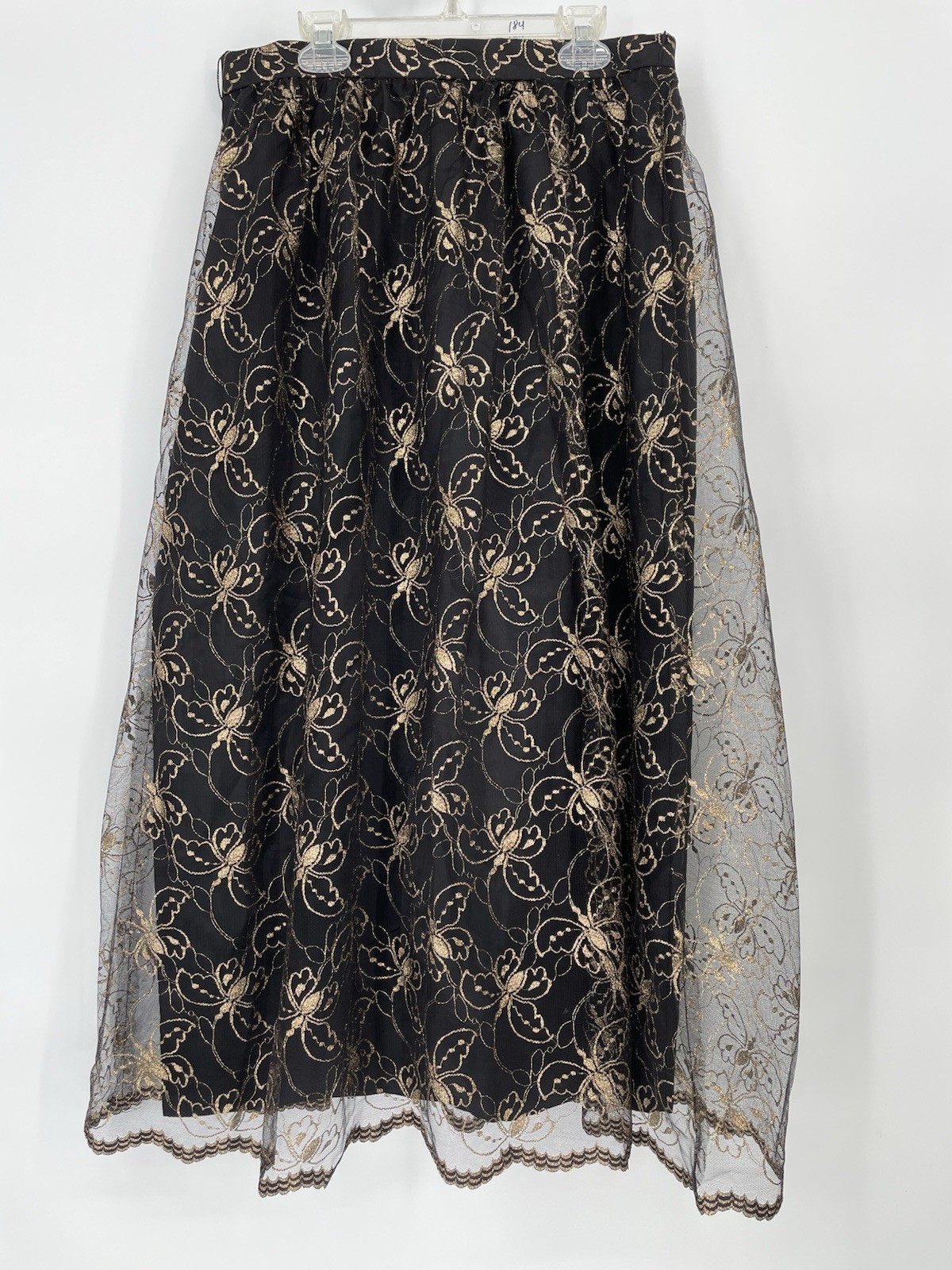 OOAK VTG 1980s Fairy Goth Queen Metallic Butterfly Overlay Glam Midi Skirt med