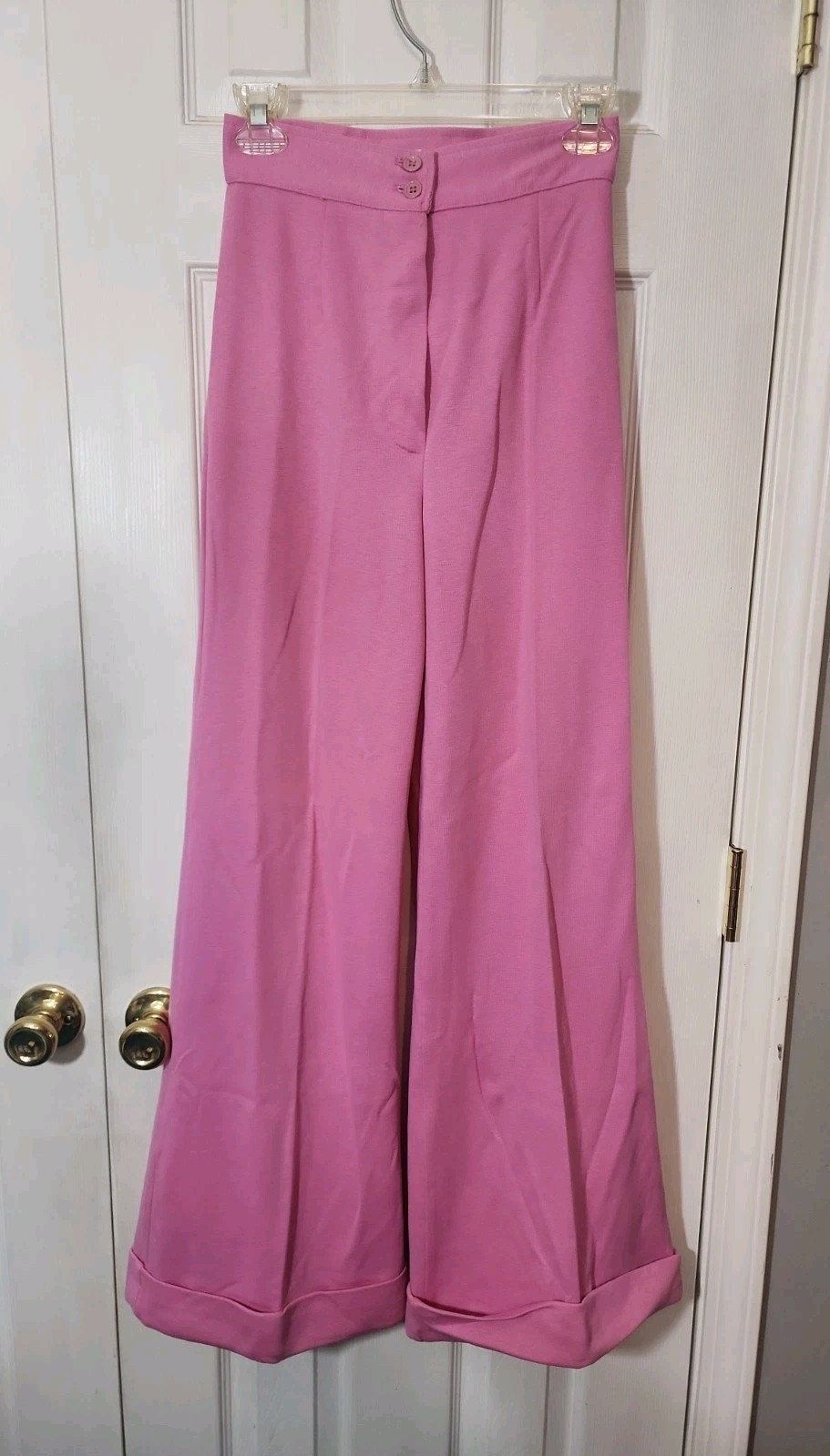 Vintage 70s Bobbie Brooks Groovy Pink Bell Bottoms Union Made Sz 7 Womens 24×31