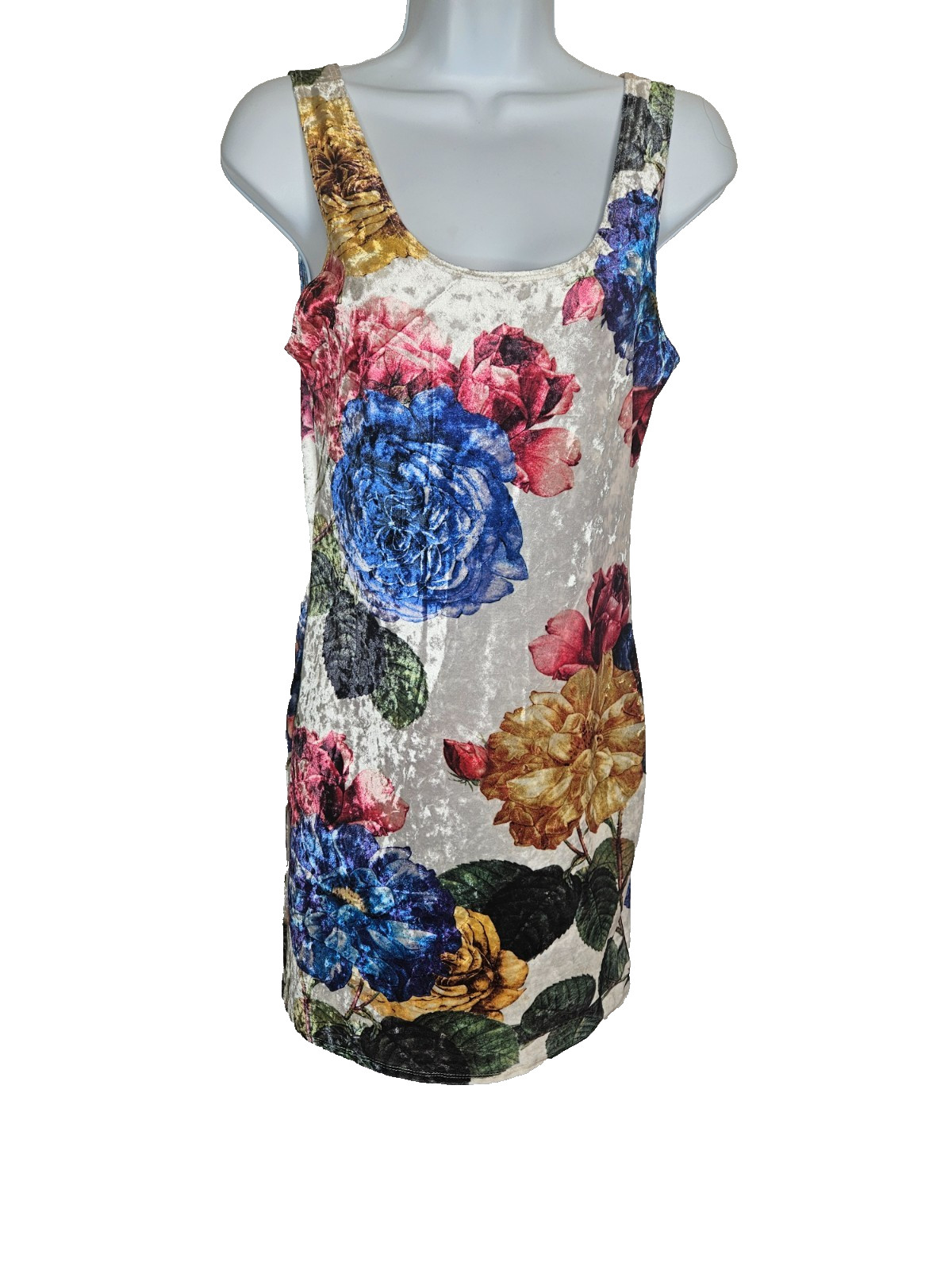 Gage USA Velvet Floral Mini Dress S Bodycon 90s Rose Print