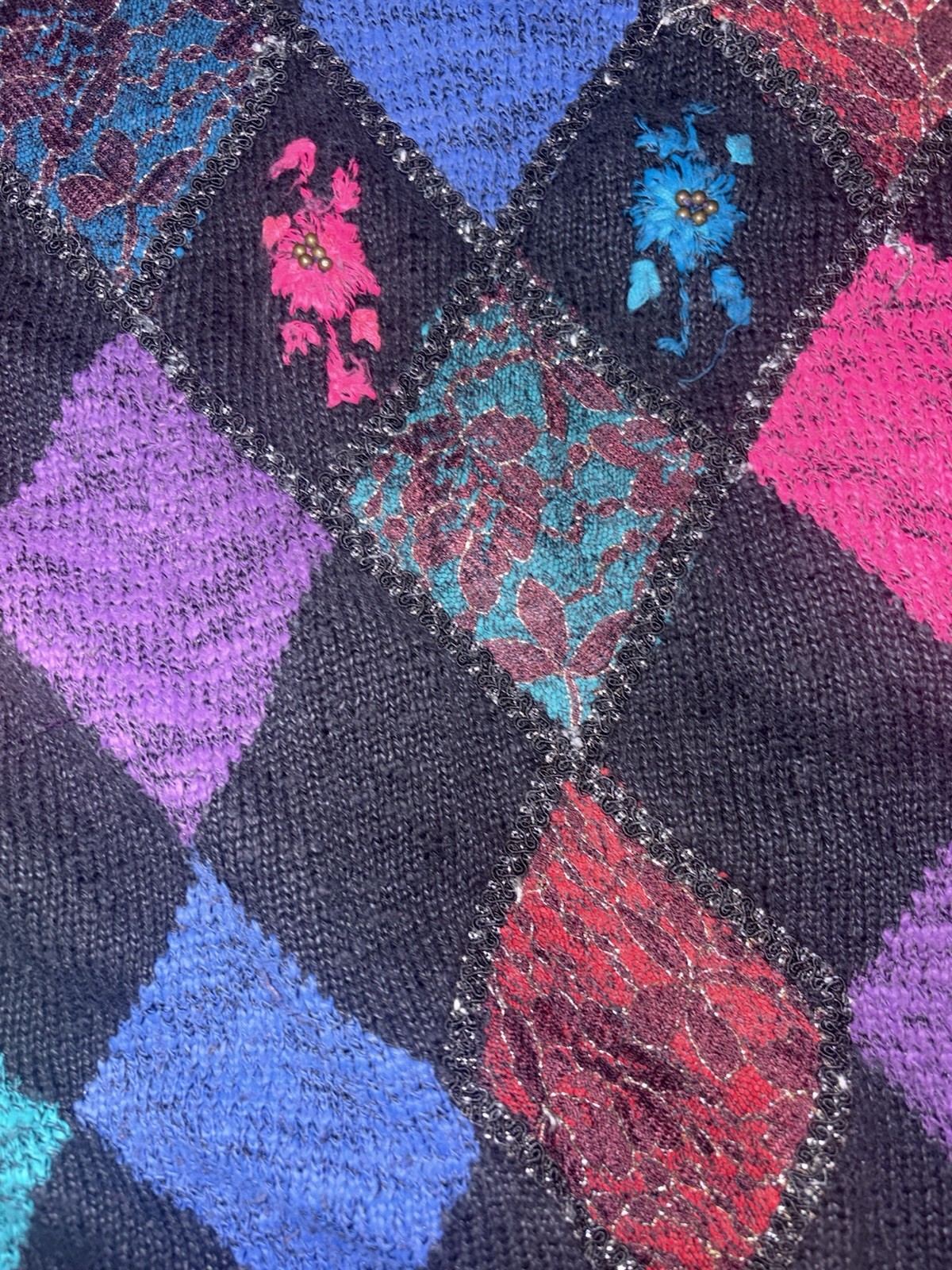 Vntg 70s/80 Mariea Kim Sweater M Abstract Geometric Argyle Pink retro