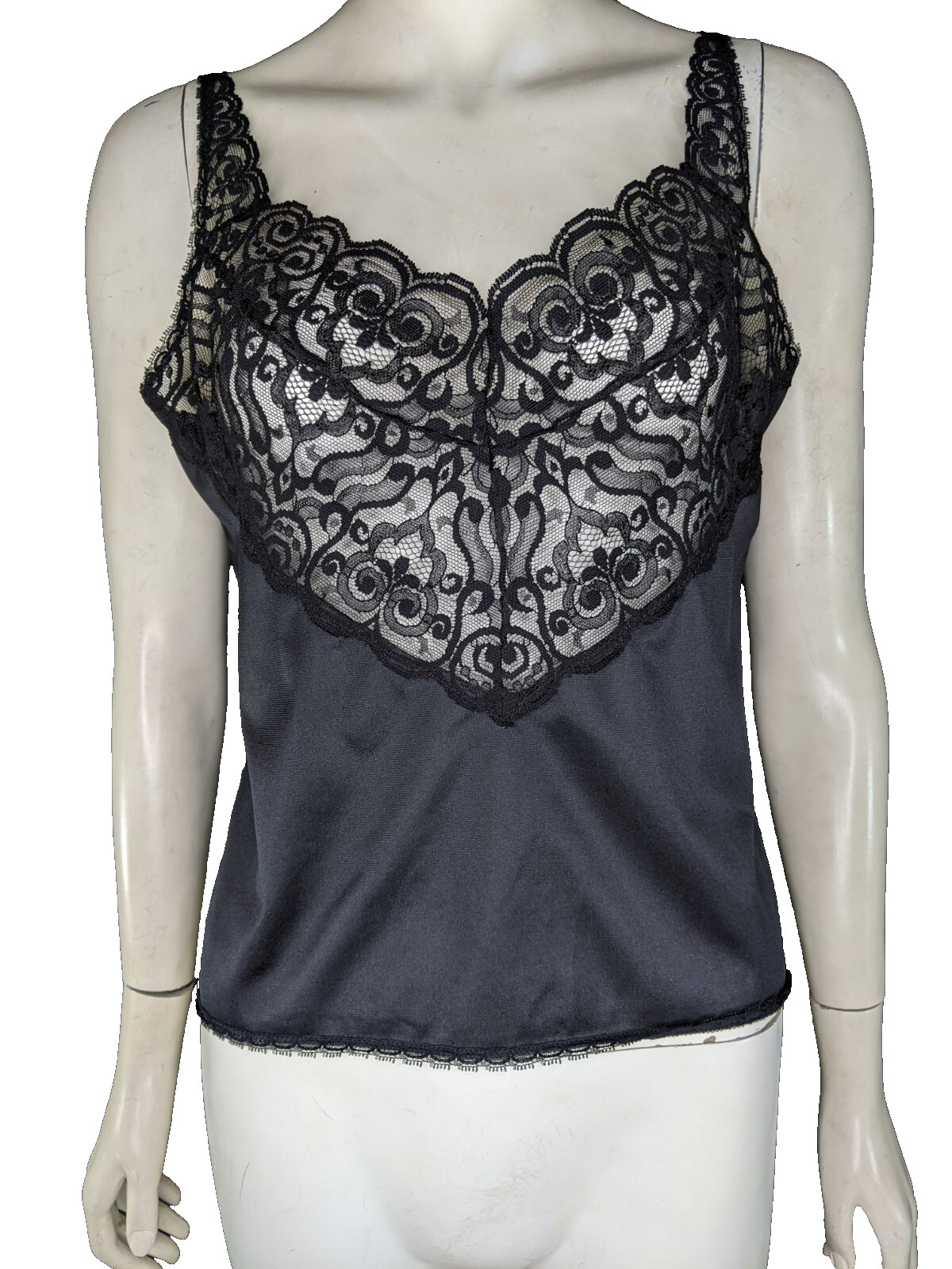 Cabernet Nylon Camisole Vintage Lace Black 36 Lingerie USA Undergarment Vtg