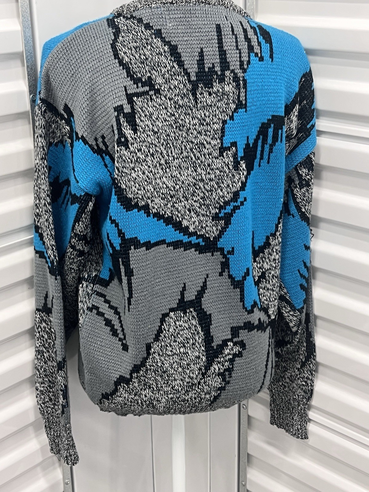 Vintage 80s 90s Cosby Style Frontline Sweater Teal Blue Chunky Knit Retro