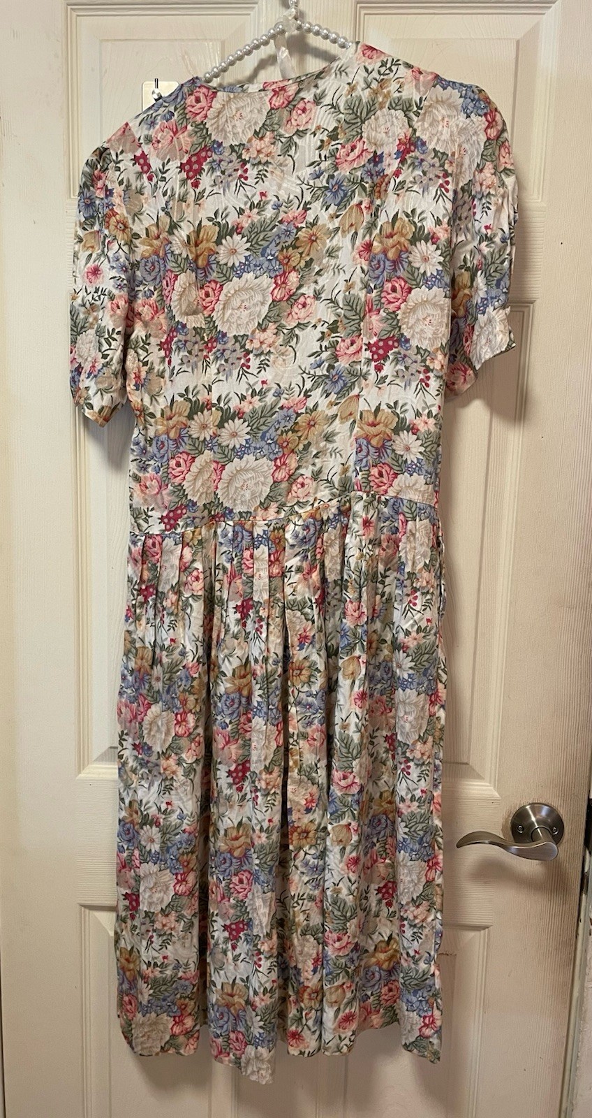 Vtg Significance 90s Cream Floral Cottagecore 10 Midi Dress Buttons & Pockets