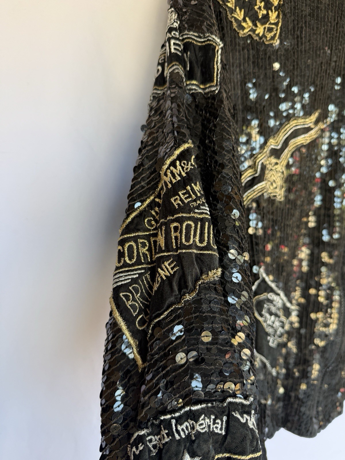 Vintage 80s MODI Silk Sequin Womens Jacket Champagne Label Size M Glam Maximalis