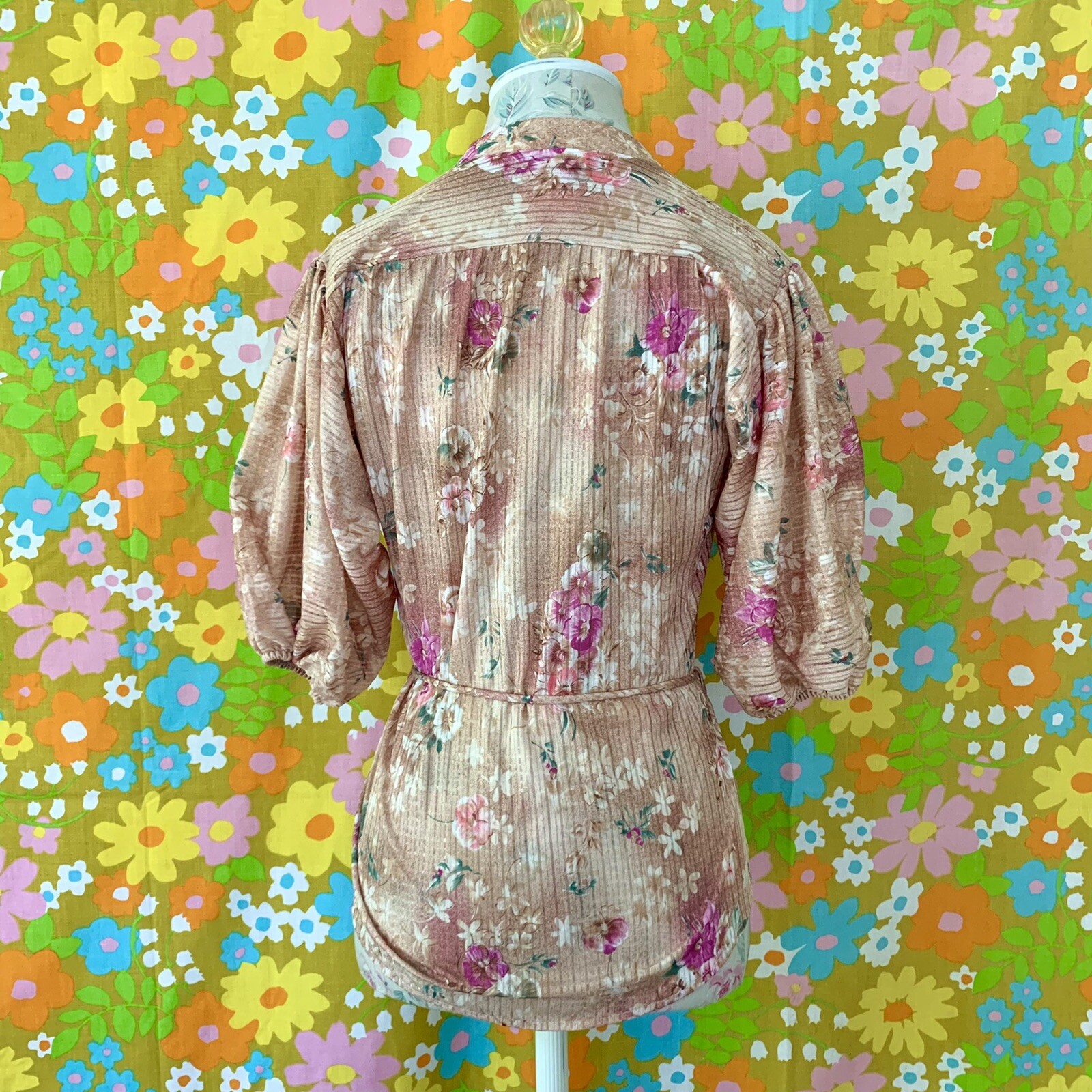 vintage 70s boho floral balloon sleeve peasant blouse S/M