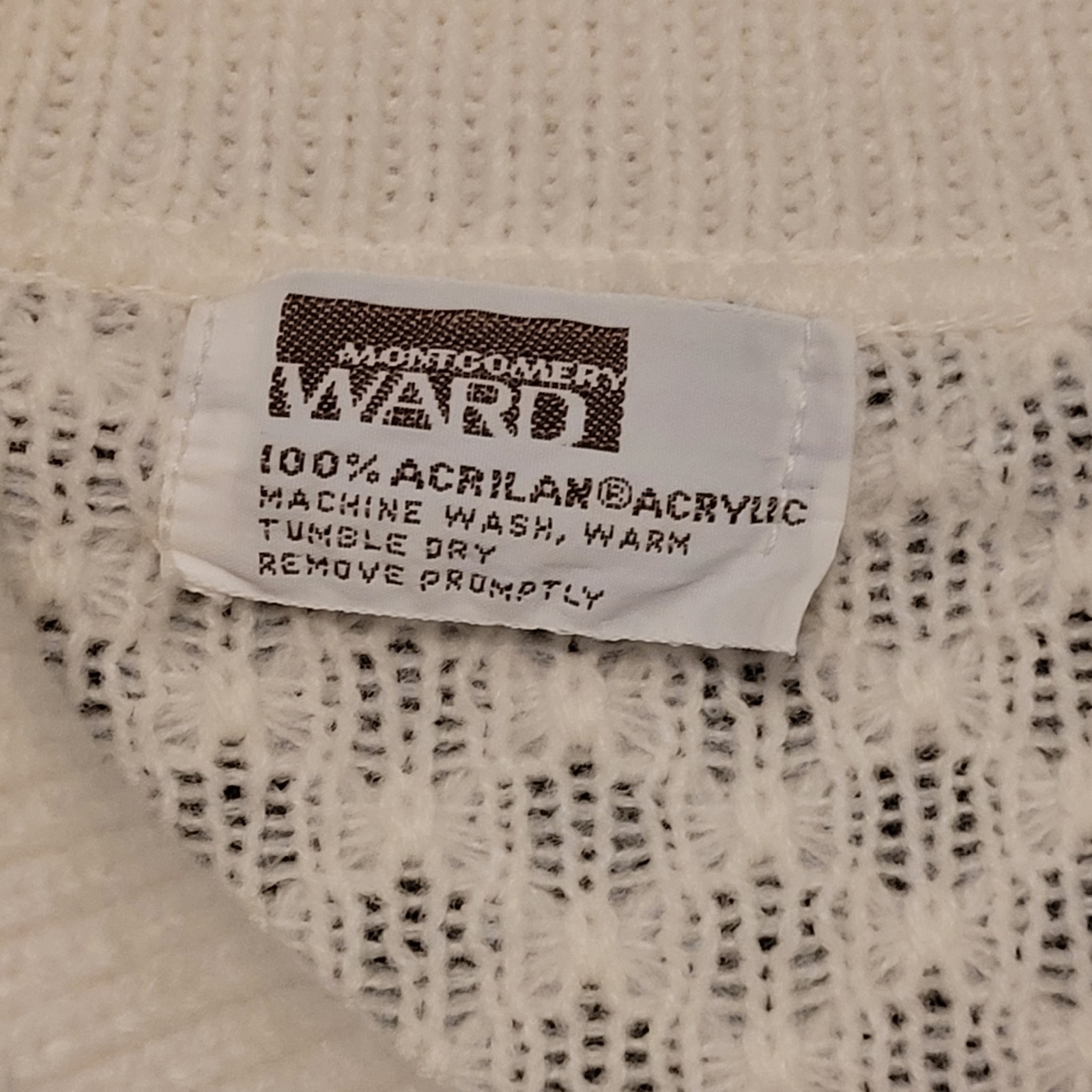 VTG Montgomery Ward Cream Crochet Knit Collared Shawl Sweater Grandma Wmn’s OSFM