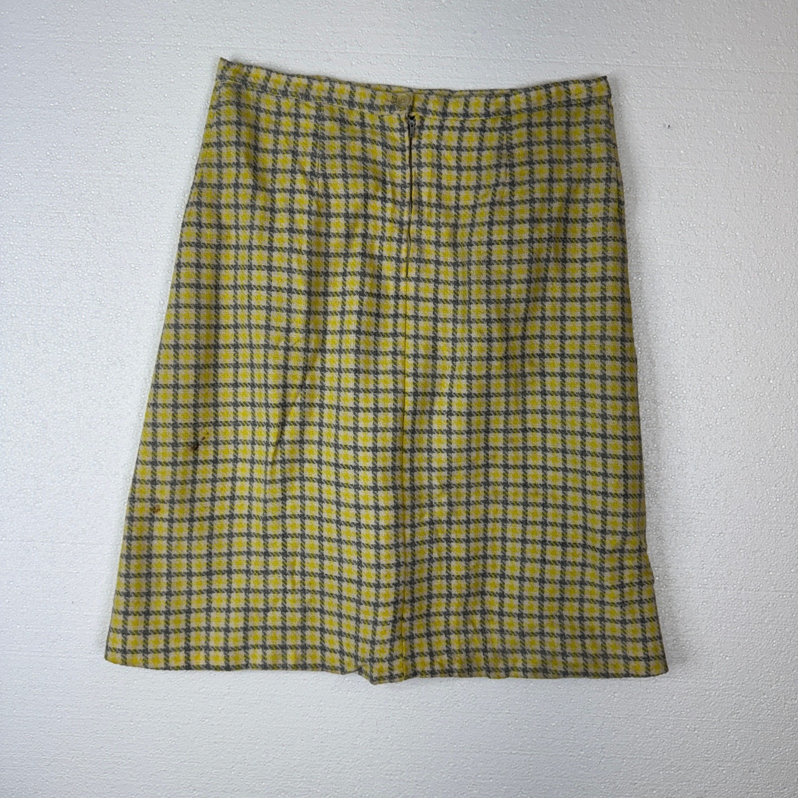 Title: Vintage 60s Yellow Check Skirt Shepherd Plaid Metal Zip 34W Large As-Is