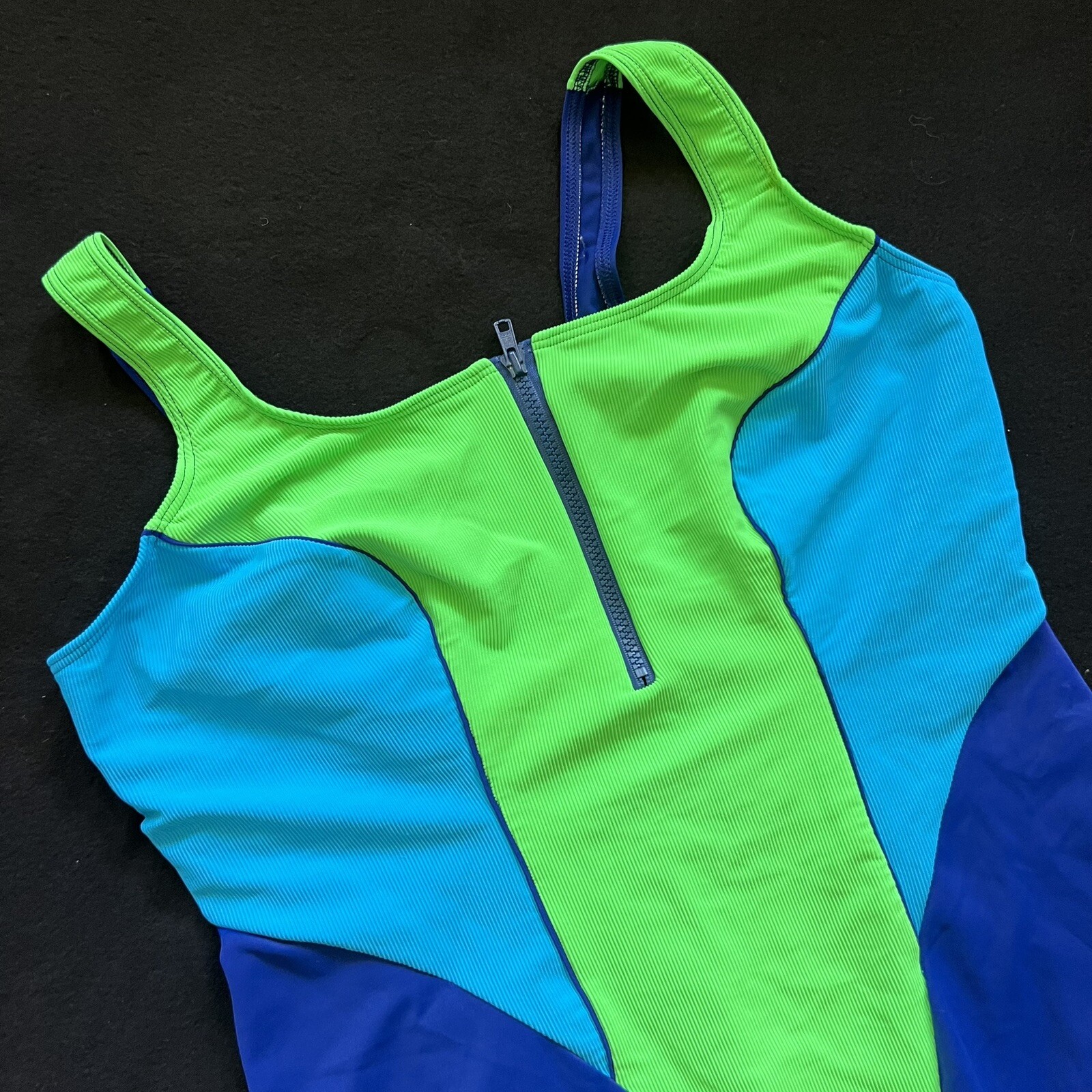 Vintage Christina Zipper Front Colour Block One Piece Swimsuit Size 44-48 W