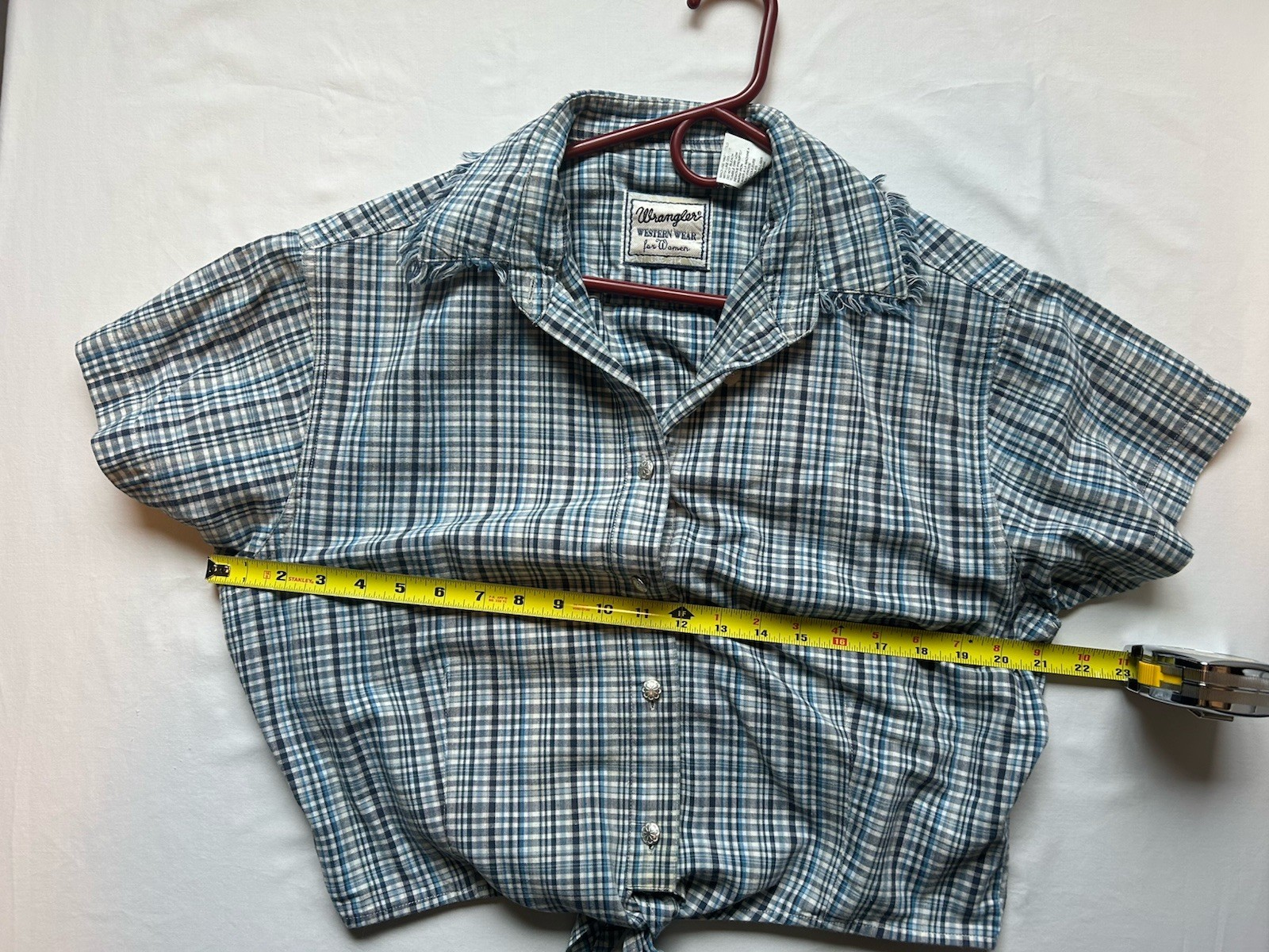 Wrangler Vintage Western Cowgirl Cotton Crop Top Front Waist Tie Metal Button XL