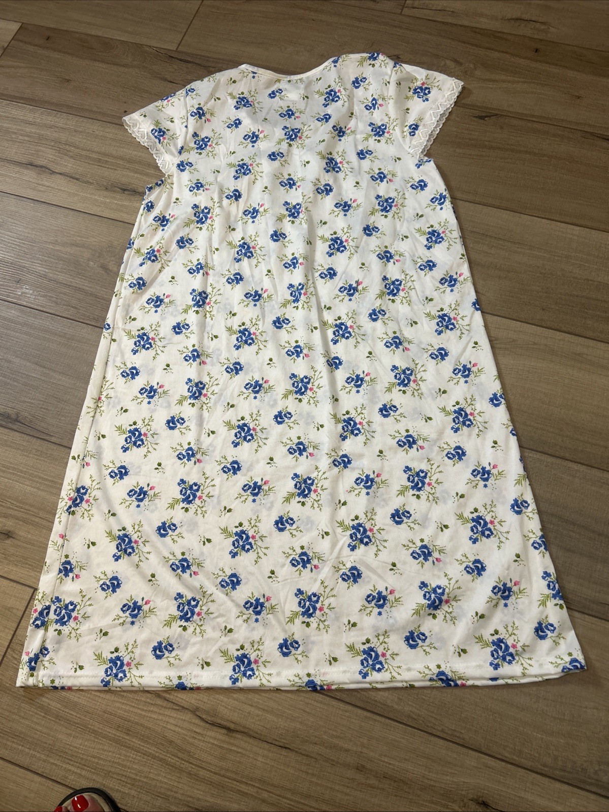 Vintage Lati Fashion Floral Night Gown Lace Details Blue Sleepwear Light Large