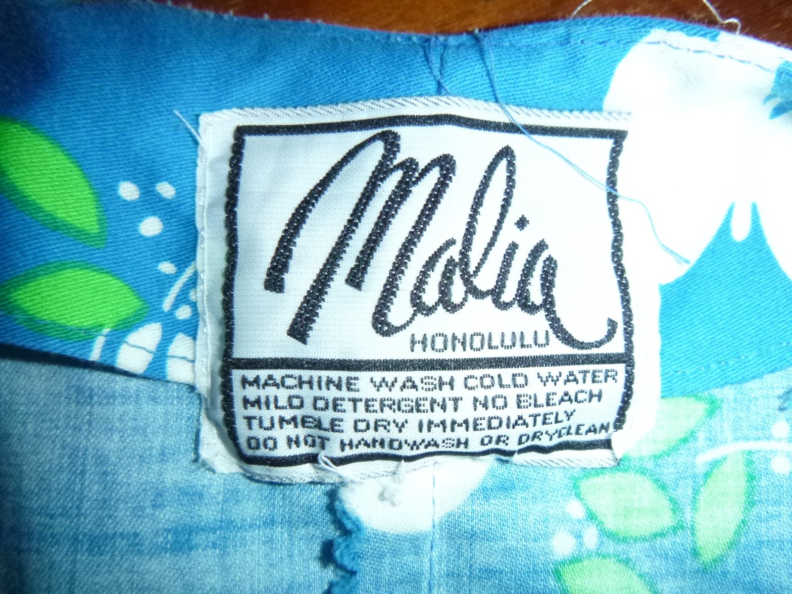Vtg 70s Malia Honolulu Hawaiian Dress Blue W/ Butterflies Sz S/M