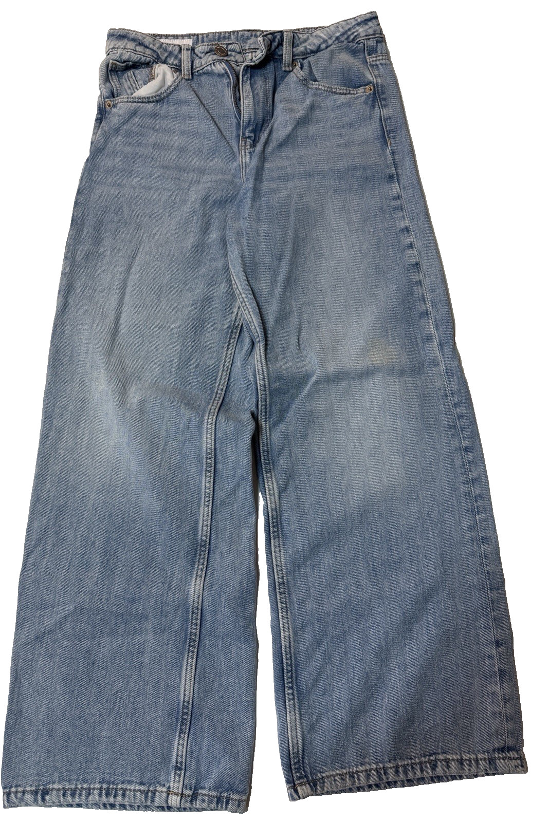 ZERA, women’s y2k -vintage sun faded wide leg street wear denim blue jeans 13-14