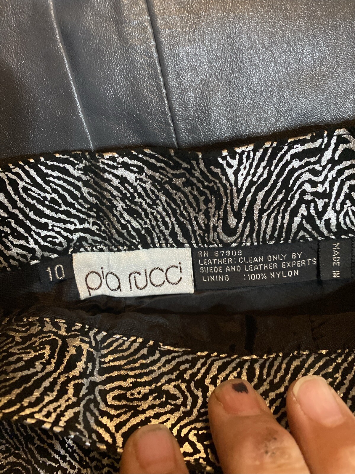 Pia Rucci Leather Skirt Size 10 Small Zebra Pattern Nylon Lining