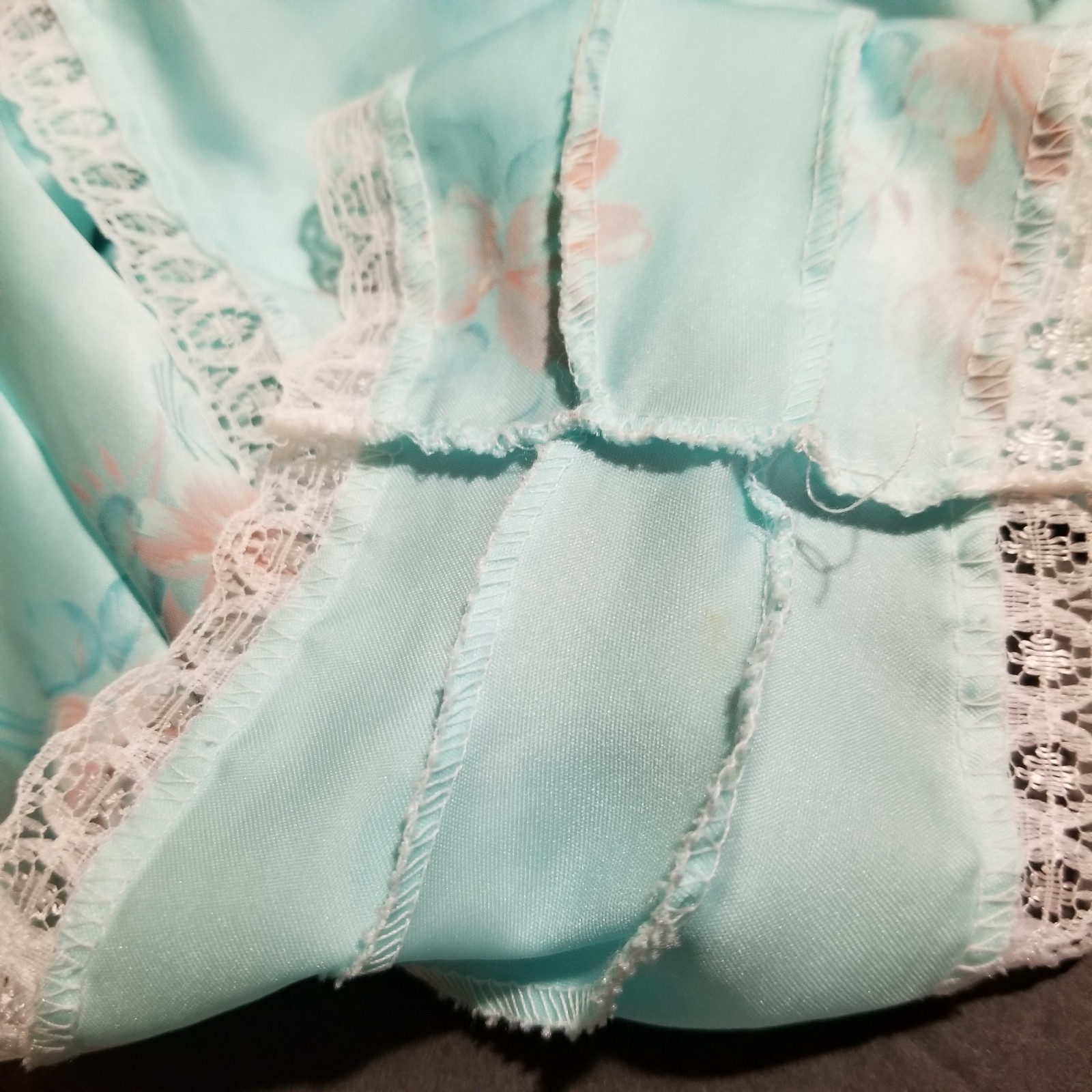 Miss Diva New York Vtg 80s Ruffled Teddy One Piece Nightie Blue Pink Floral M
