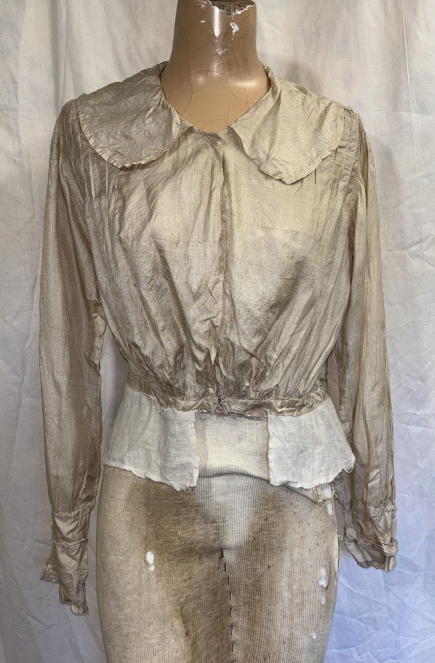 Antique Edwardian Victorian Women’s Taupe Silk Blouse Shirt Top As Found