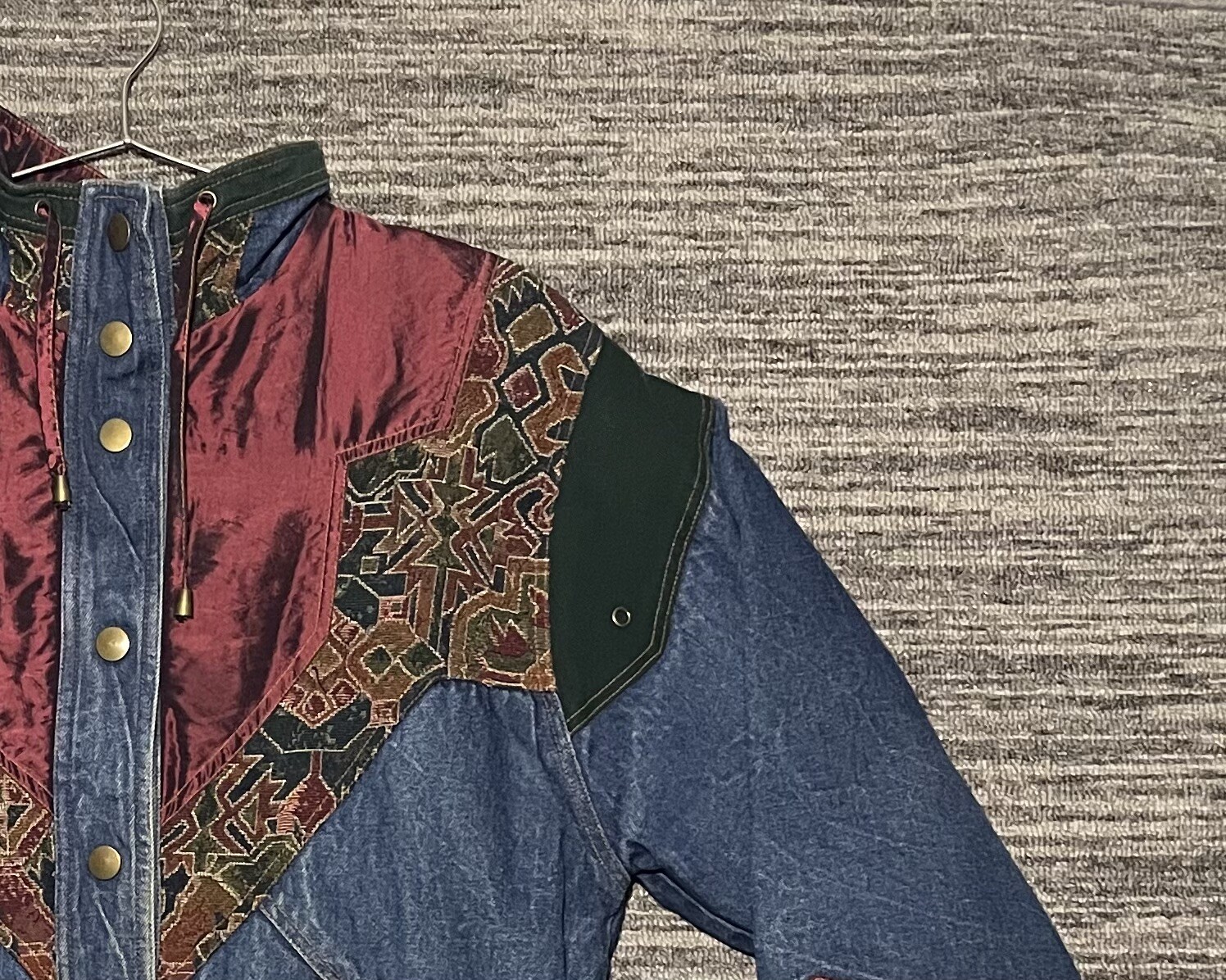 Vintage 90s Two Twenty Women’s Blue Denim Patchwork Winter Lined Jacket Small
