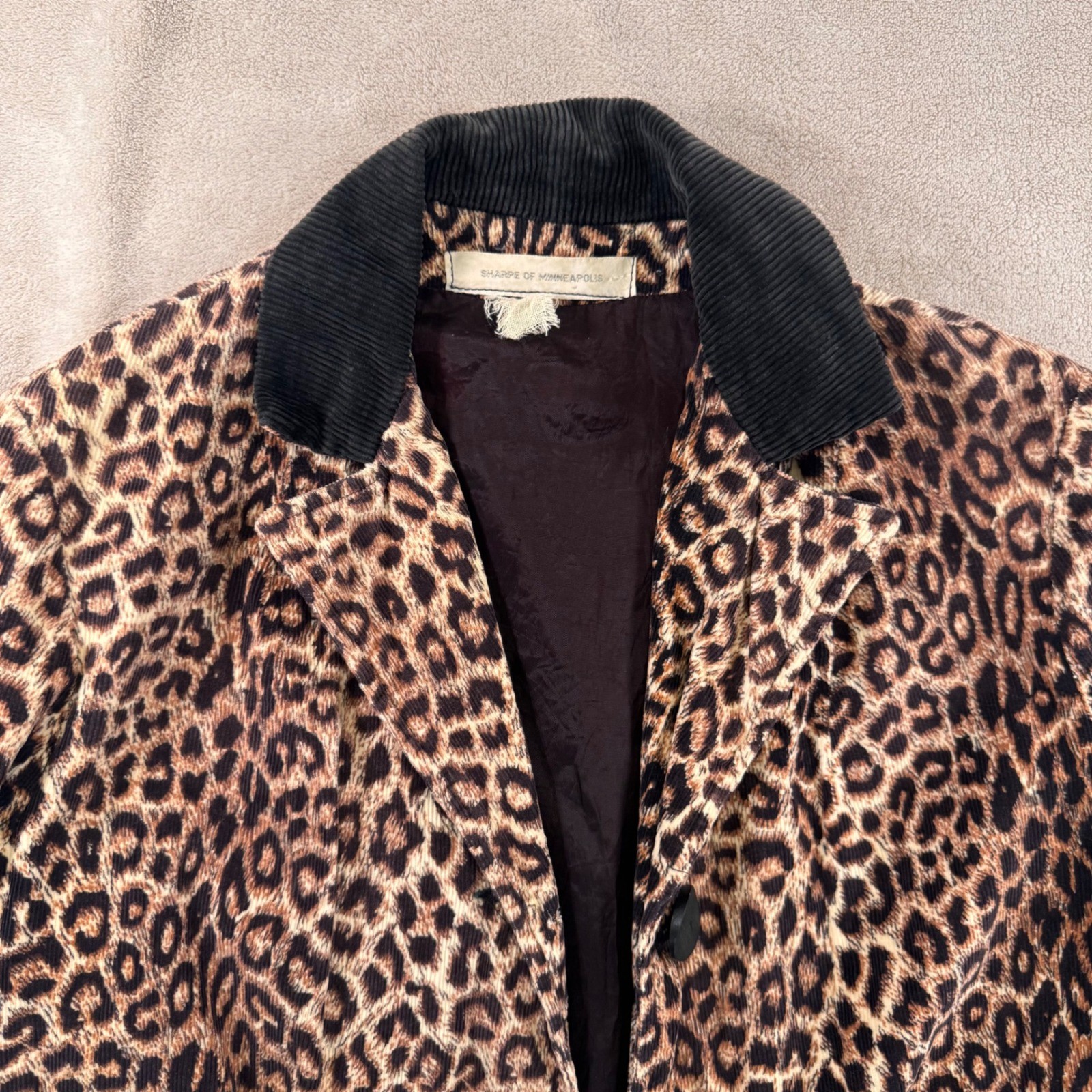 Vintage Leopard Corduroy Swing Coat Mob Wife Rockabilly Pinup Retro Jacket SZ M