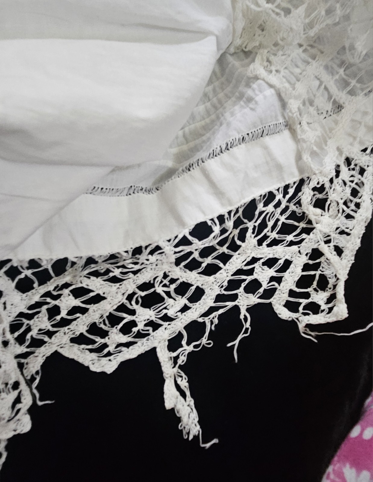Antique Edwardian Victorian 1900s White Cotton Eyelet Lace Petticoat Altered