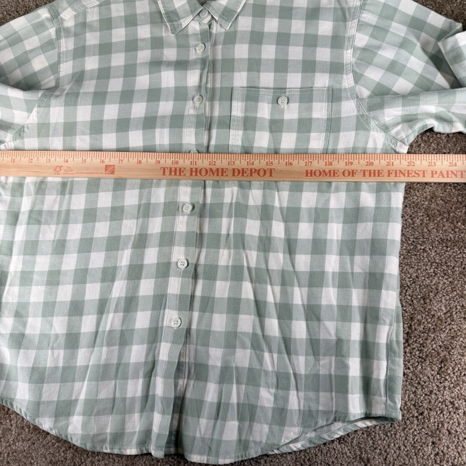 Vintage Montery By Koret Ivory And Green Gingham Checkered Longsleeve Button Up
