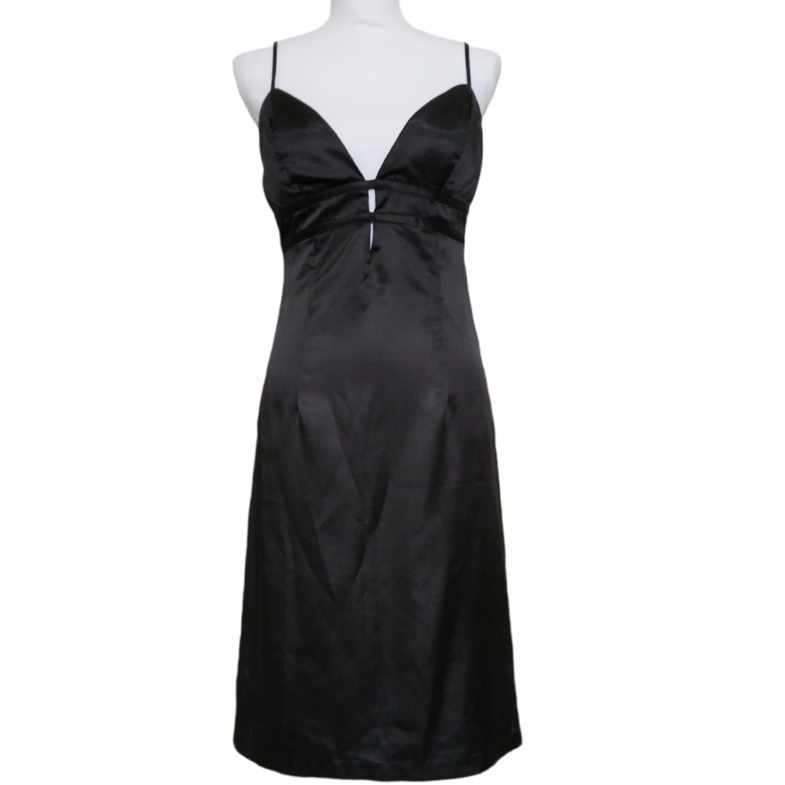 Vtg 90s Windsor Black Satin Slip Dress Low Ruched Back Size 9 Gothic Glam