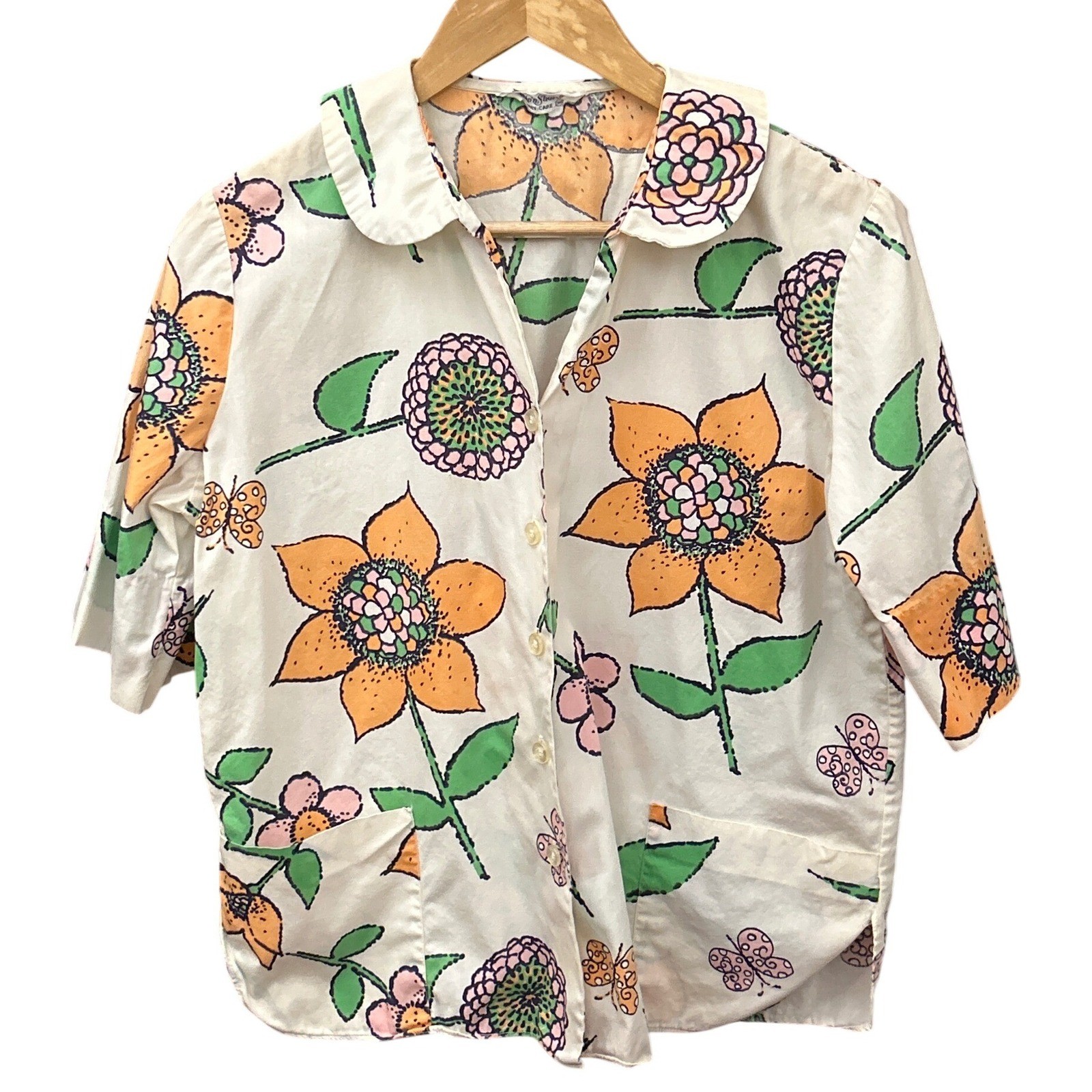 Vintage Ship n Shore Floral Blouse Retro Mod Psychedelic Art Pop Whimsical Boho