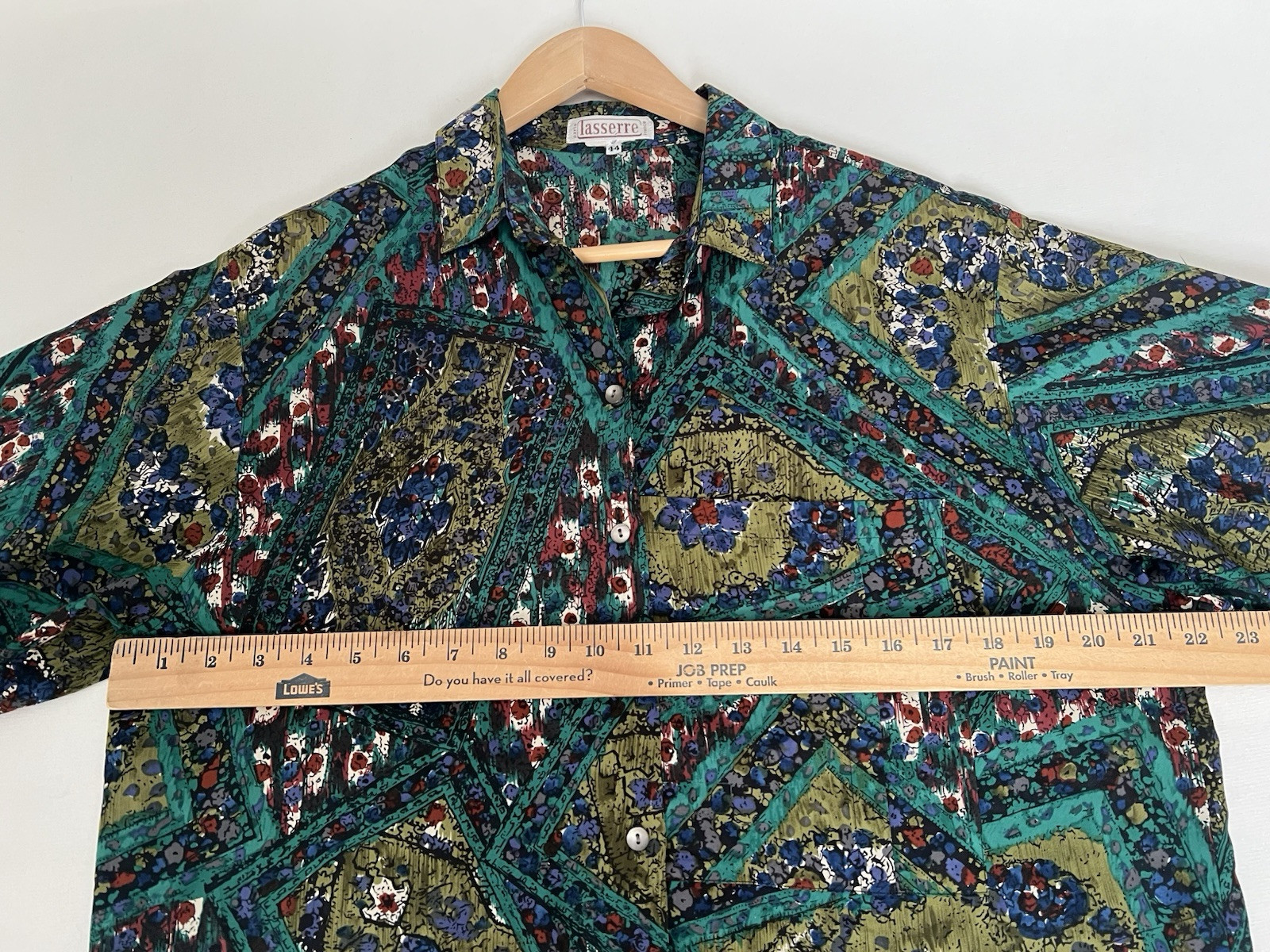 Vintage 80 LASSERRE Paris Floral Green Top Blouse Sz 44/12 US France Luxury Soft