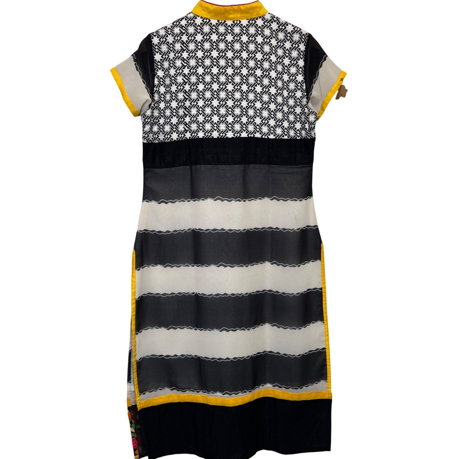 Vanita Boutique Kurta Tunic Dress XL Striped Yellow Embroidered Vtg 80s Festive