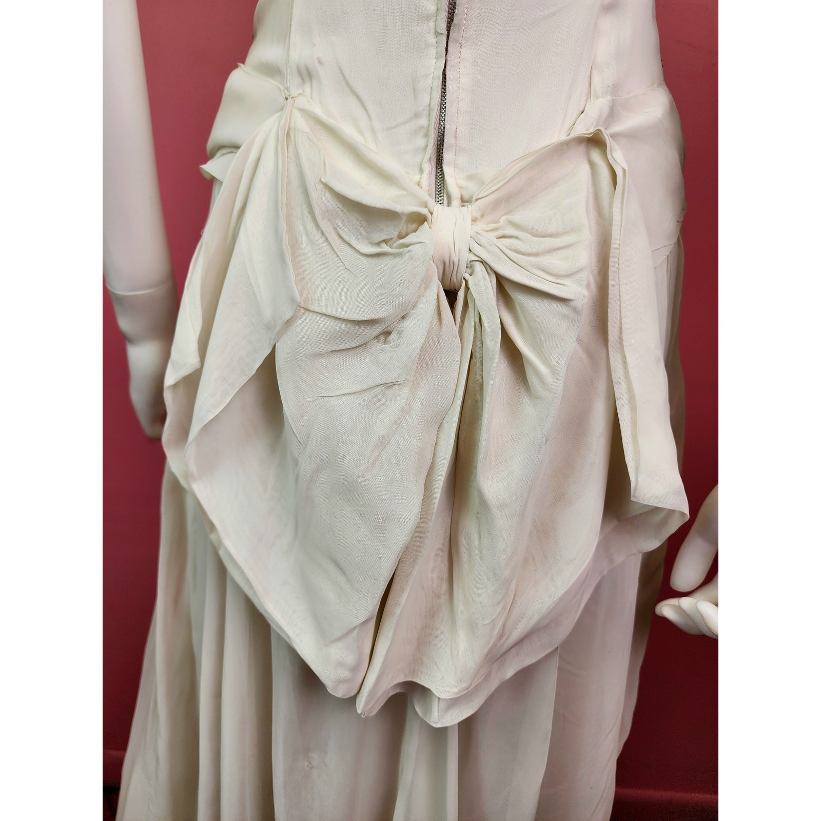 Vintage Late 1940’s White and Silver Sequin Bodice Chiffon Gown with Bow Back