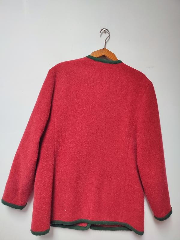 Vintage Austrian Wool Cardigan Jacket / Tyrolean Style / Red Alpine Knit / Size