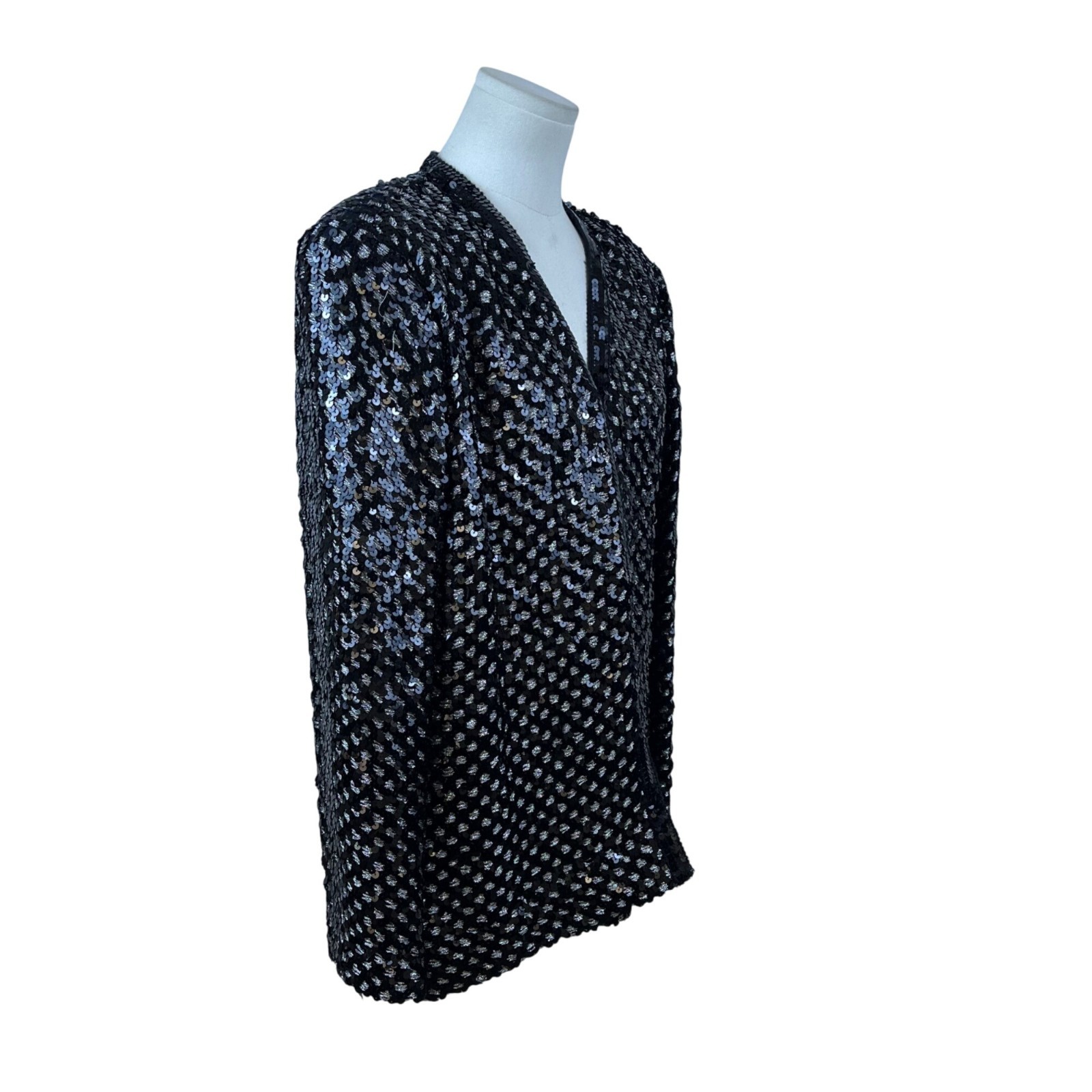Vintage I. Magnin Women’s Black Sequin Acrylic Blazer Shimmer Sparkle Size 12