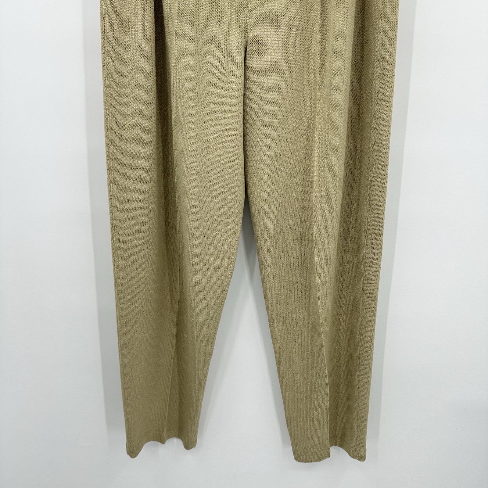 vintage HELEN HSU NY 2 piece knit pant set cardigan jacket XL tan 90s relaxed