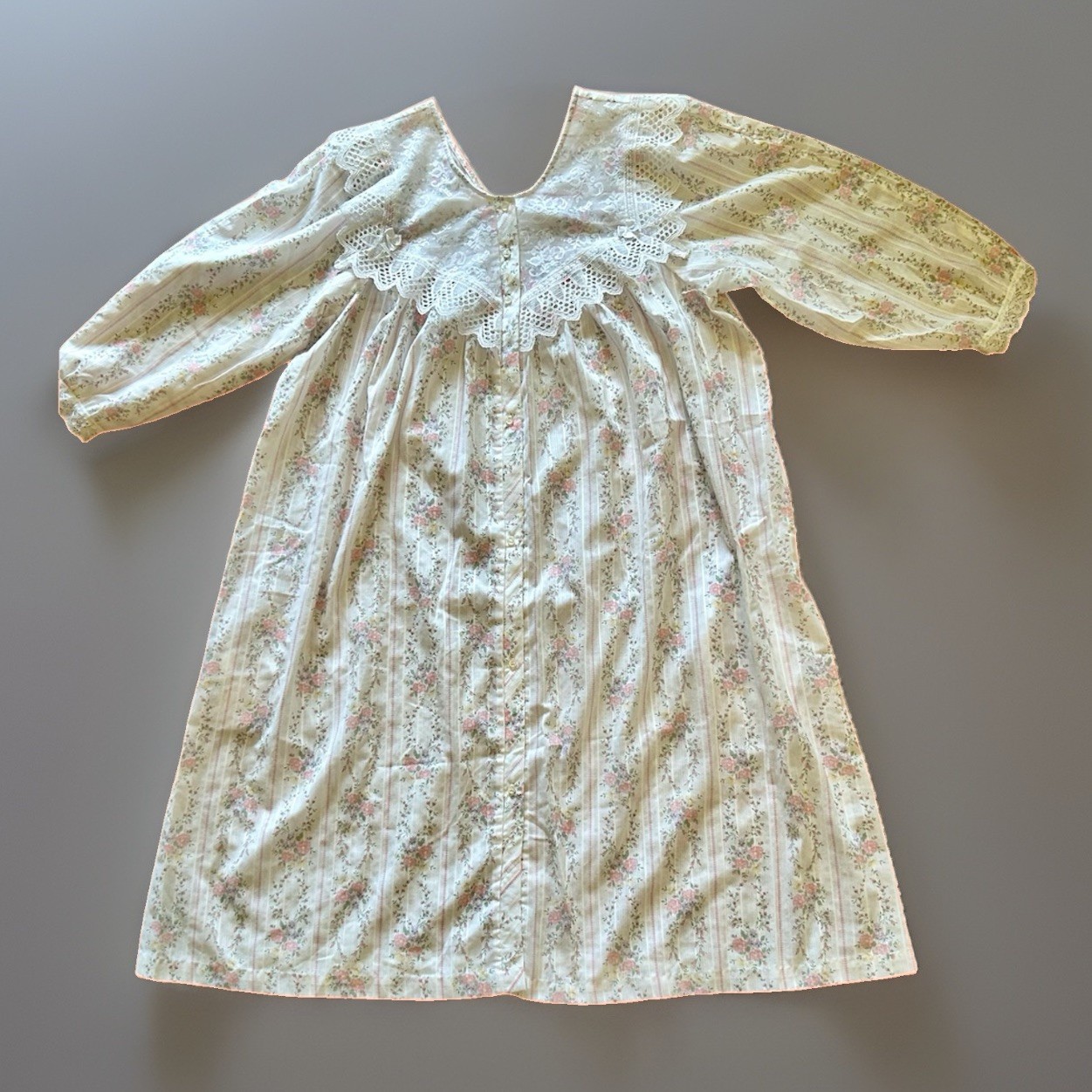Vintage Brandywine Cottagecore Nap Dress Lace Yoke Cotton Nightgown Prairie USA