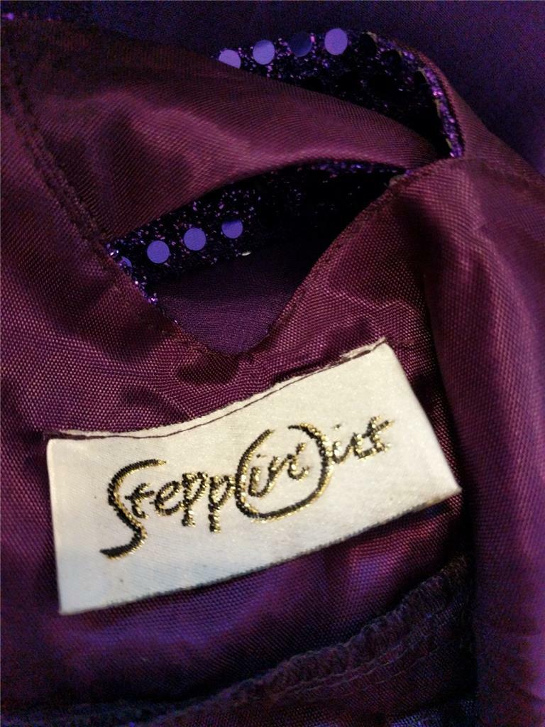 1980’s PURPLE SEQUIN, CHIFFON EMPIRE FULL LONG, EVENING, PROM DRESS 32″ BUST-USA