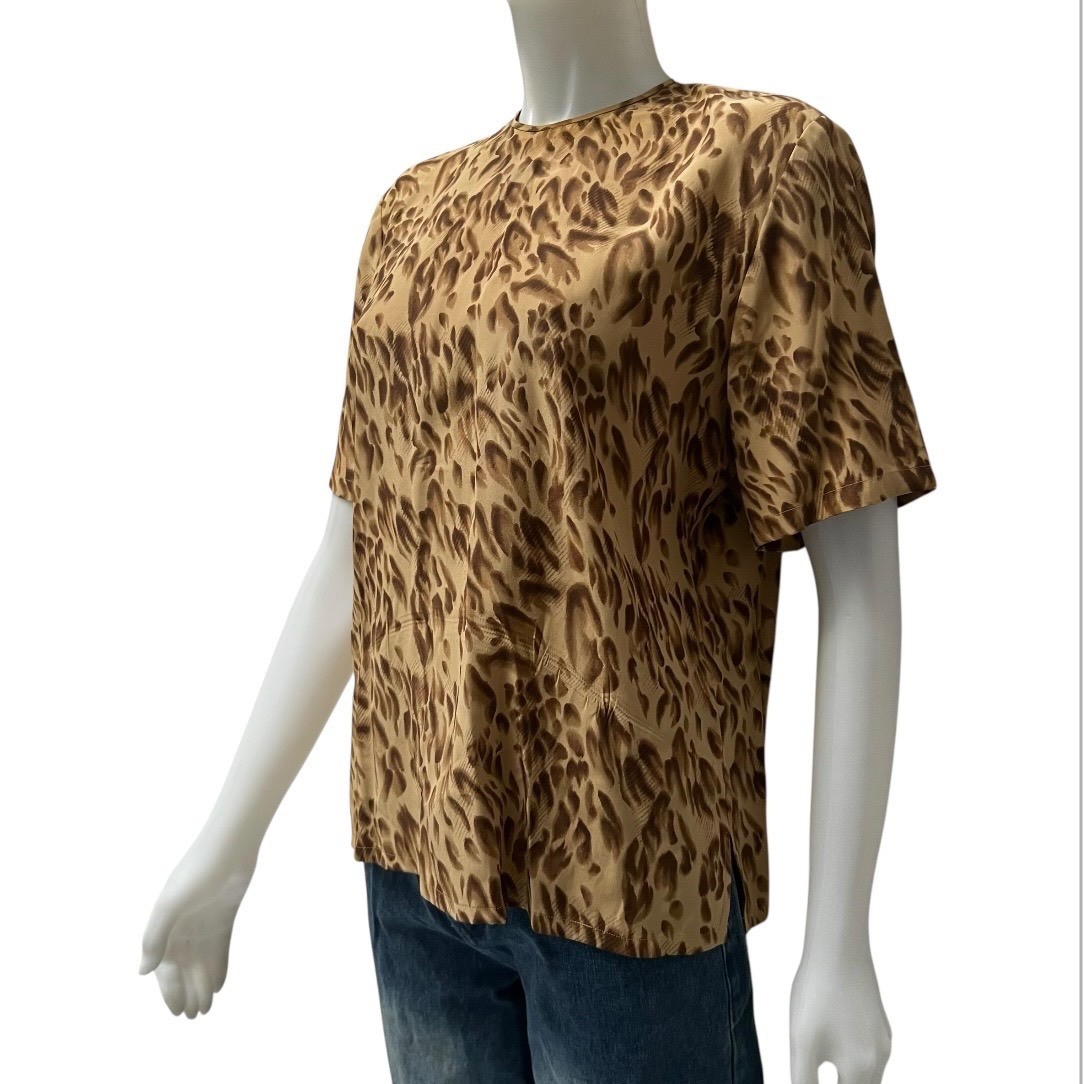 Vintage 90 Dana Buchman Silk Leopard Print Blouse Brown Office Siren Mob Wife 8