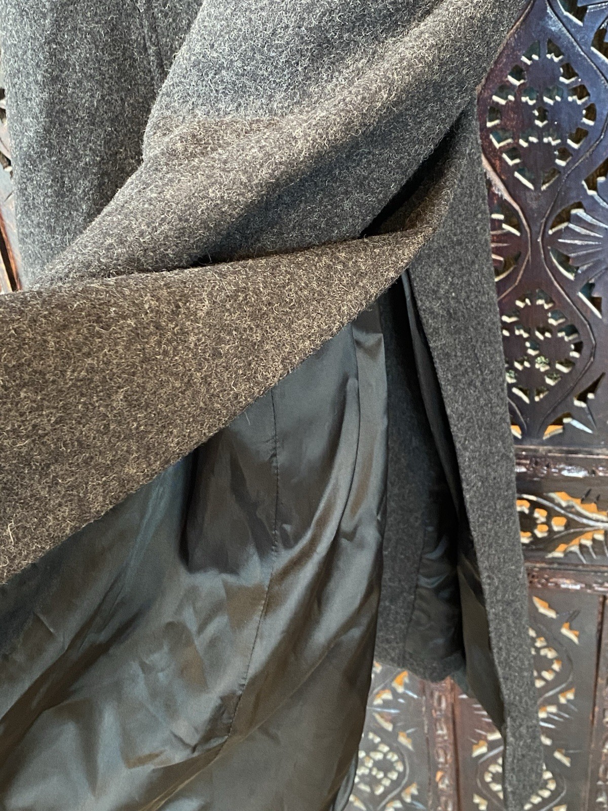 VTG Donnybrook 100% Wool Gray Maxi Coat Womens M Hooded Real Fur Opera