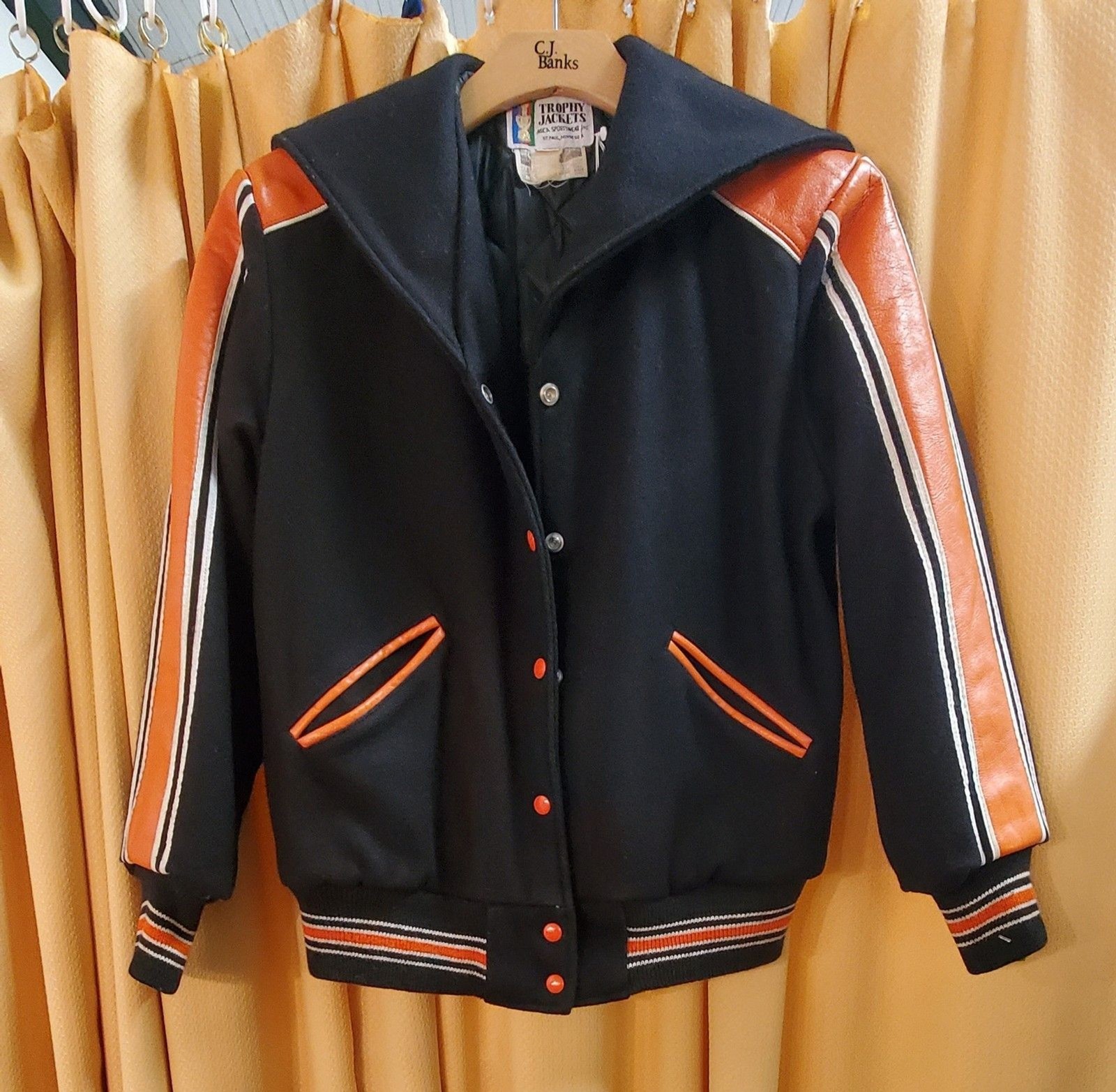 Vtg Trophy Jackets Varsity Letterman Jacket Womens 22 XL Orange Black White
