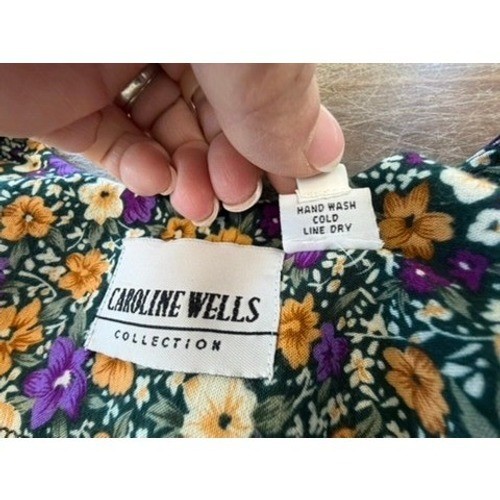 Caroline Wells VTG 90s Floral Midi Dress Rayon 12 Full buttons Down Front Y2K