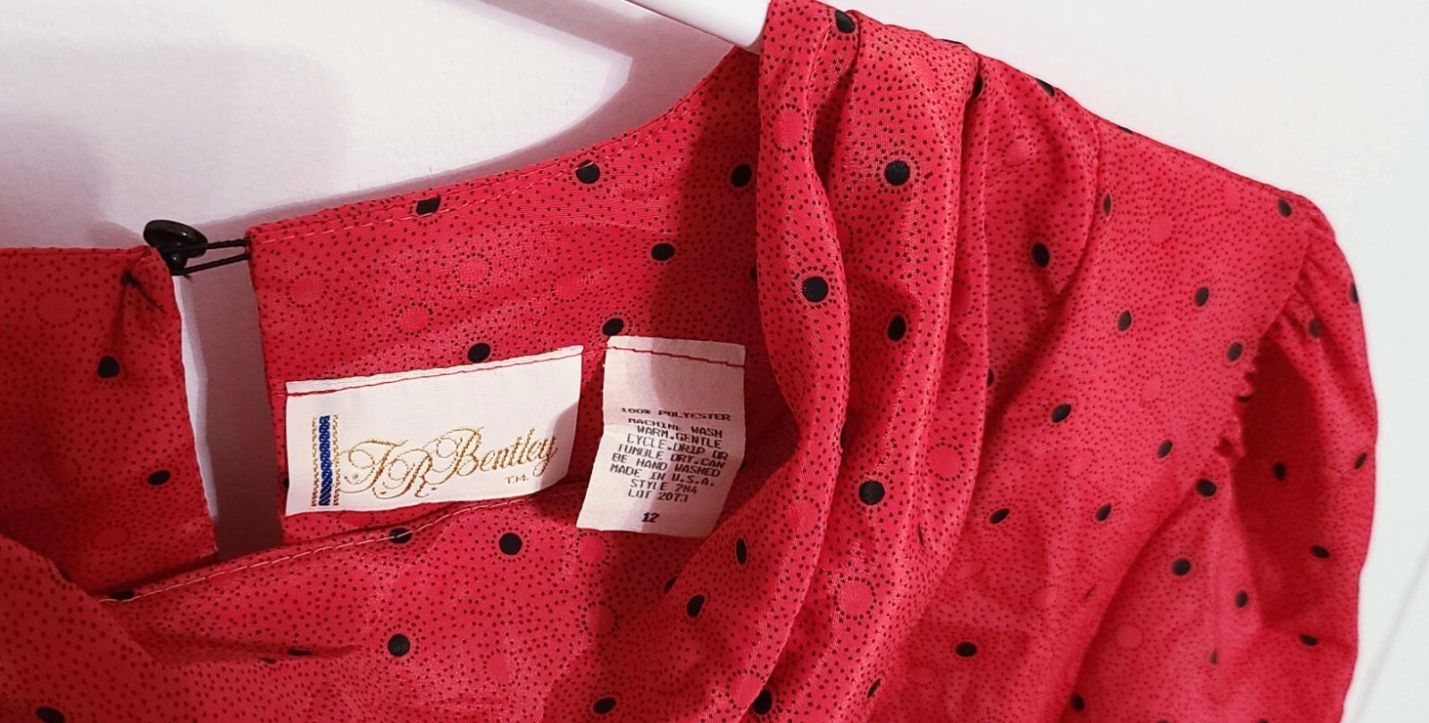 Vintage 1980s TR Bentley Red & Black Polka Dot Cowl Neck Blouse Size 12 NWT