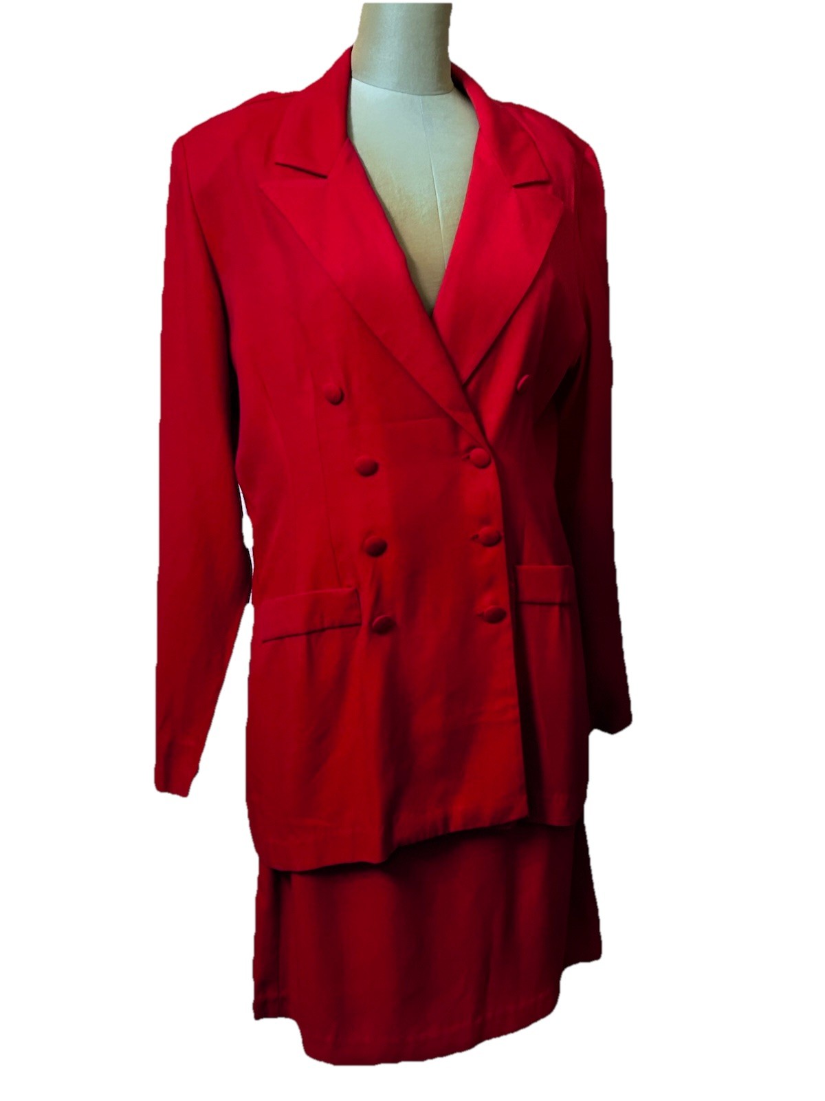 Dani Michaels Size 14 Red Double Breasted Pinstripe Blazer & Skirt Vintage 80s