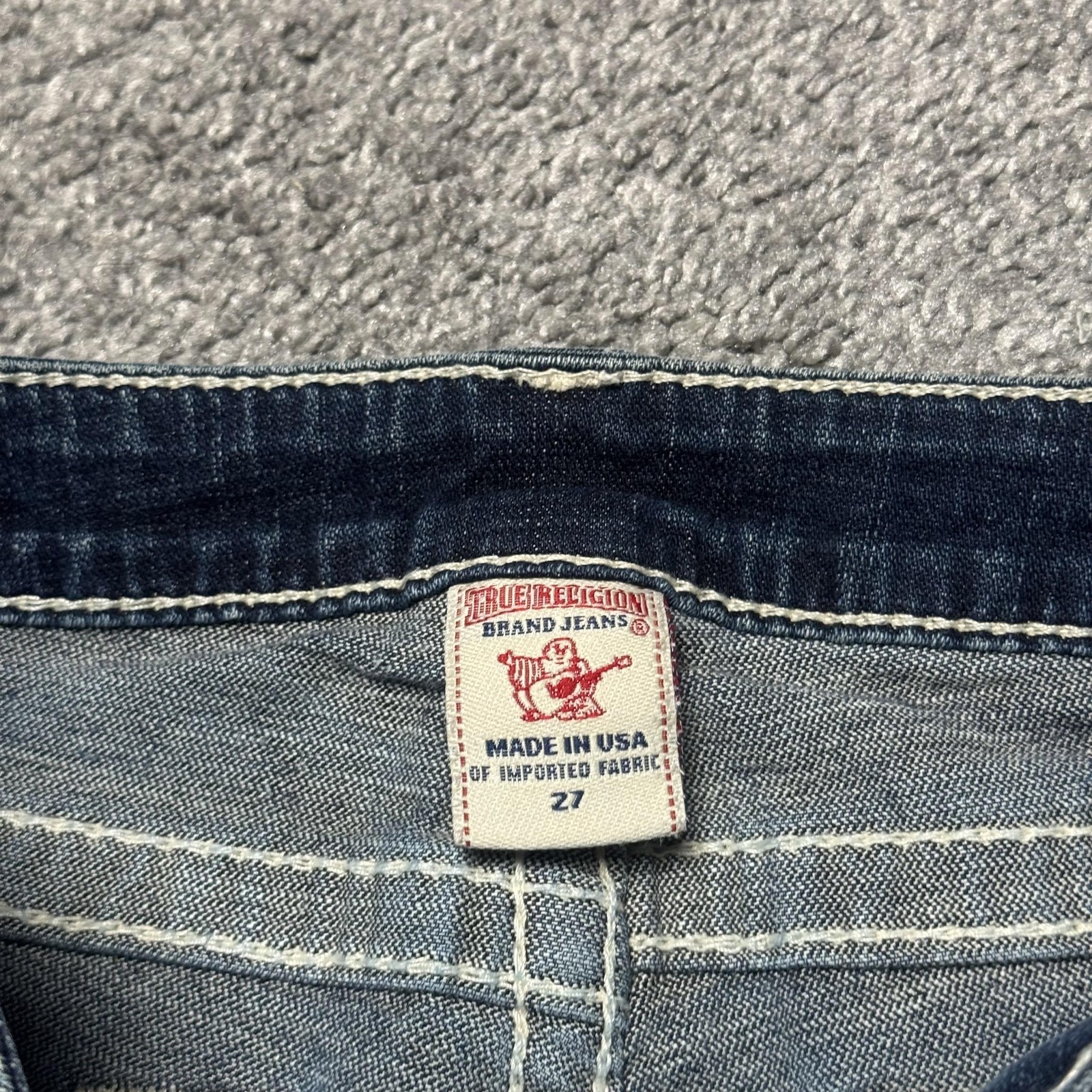 True Religion Denim Shorts Womens 27 Blue Rolled Cuff Embroidered Pockets Casual
