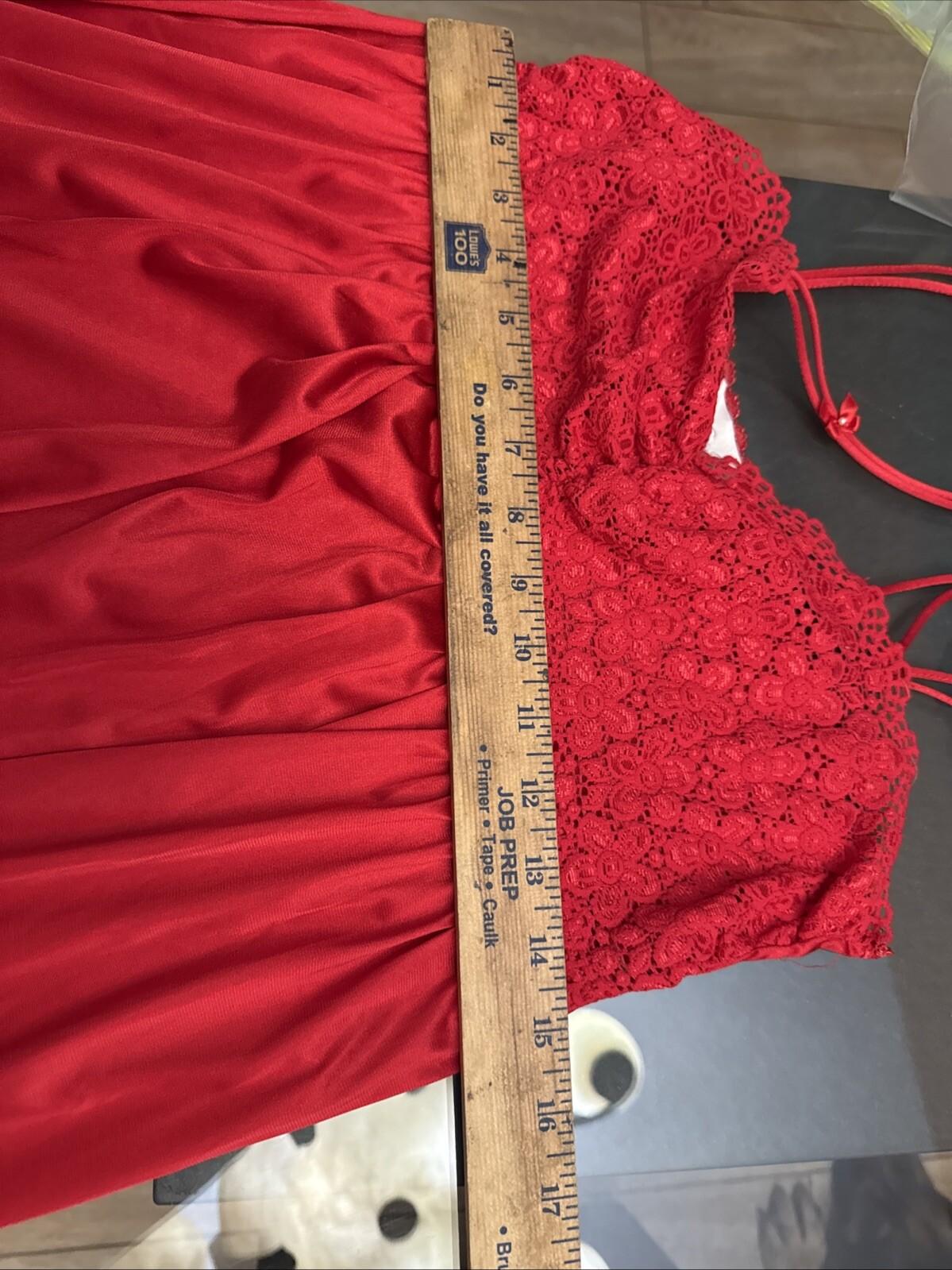 Vintage Vanity Fair Lace Bust/Back Nylon Long Red Nightgown Sz Sm xb72