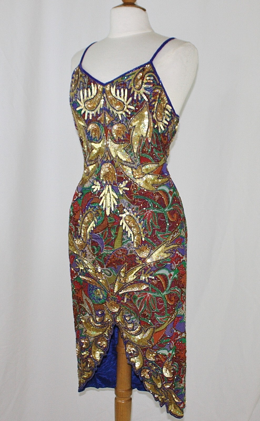 JASDEE Vintage Dress Hand Work Bead & Sequins Hand Print On Silk Style 5039L