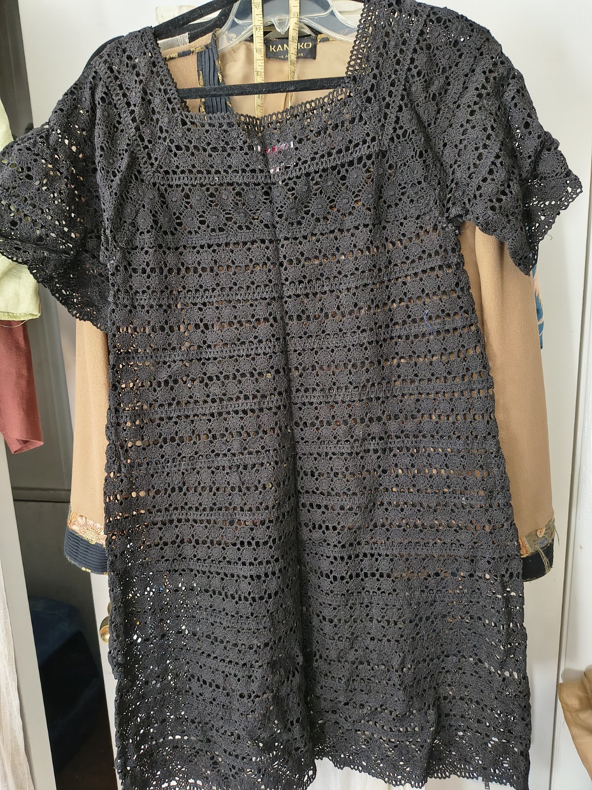 VINTAGE HAND CROCHET MEXICAN DRESS LILA BATH BLACK WEDDING STYLE M