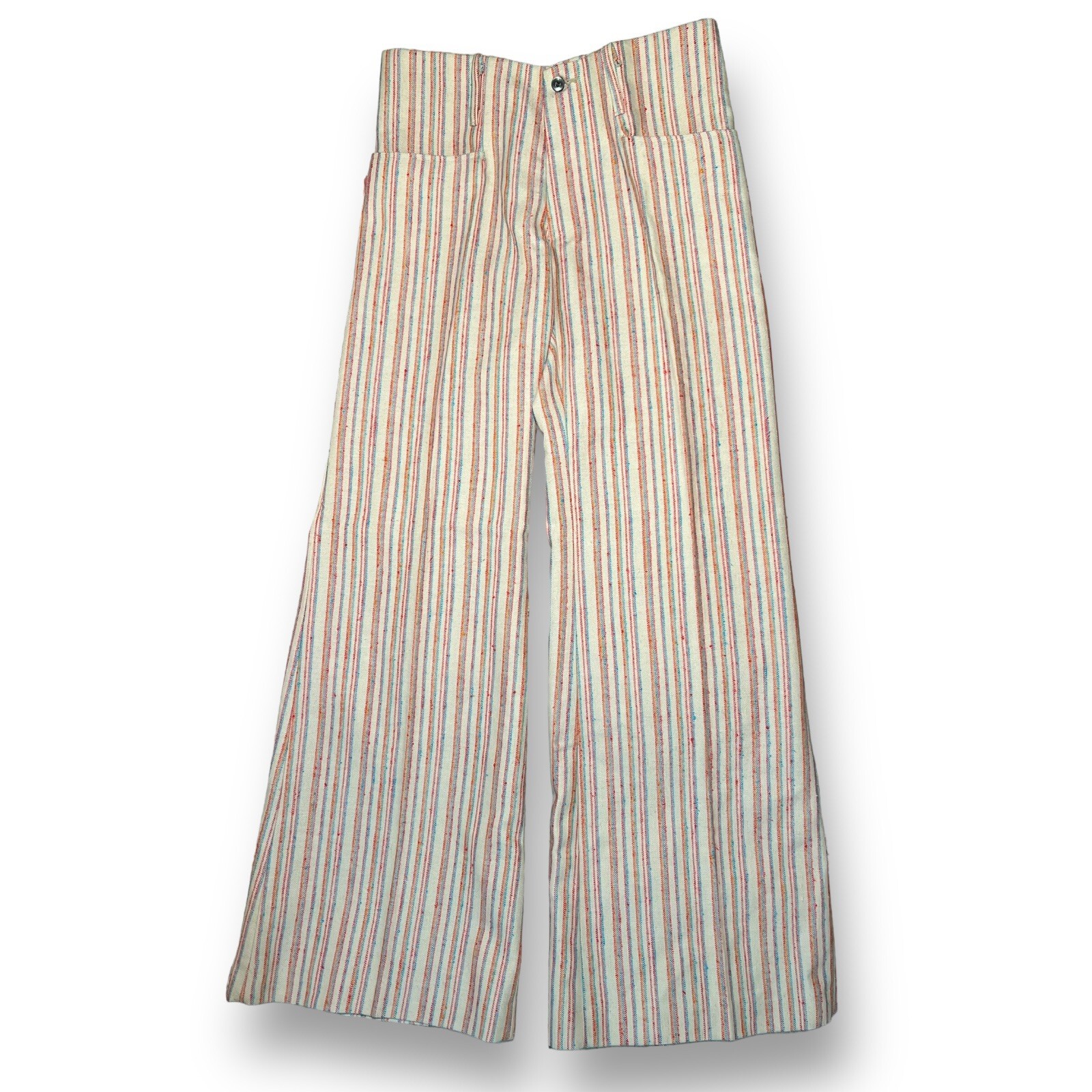 Deadstock Vtg 1970s UFO Vertical Stripe Bell Bottoms Flares Nappy Pants 28×30