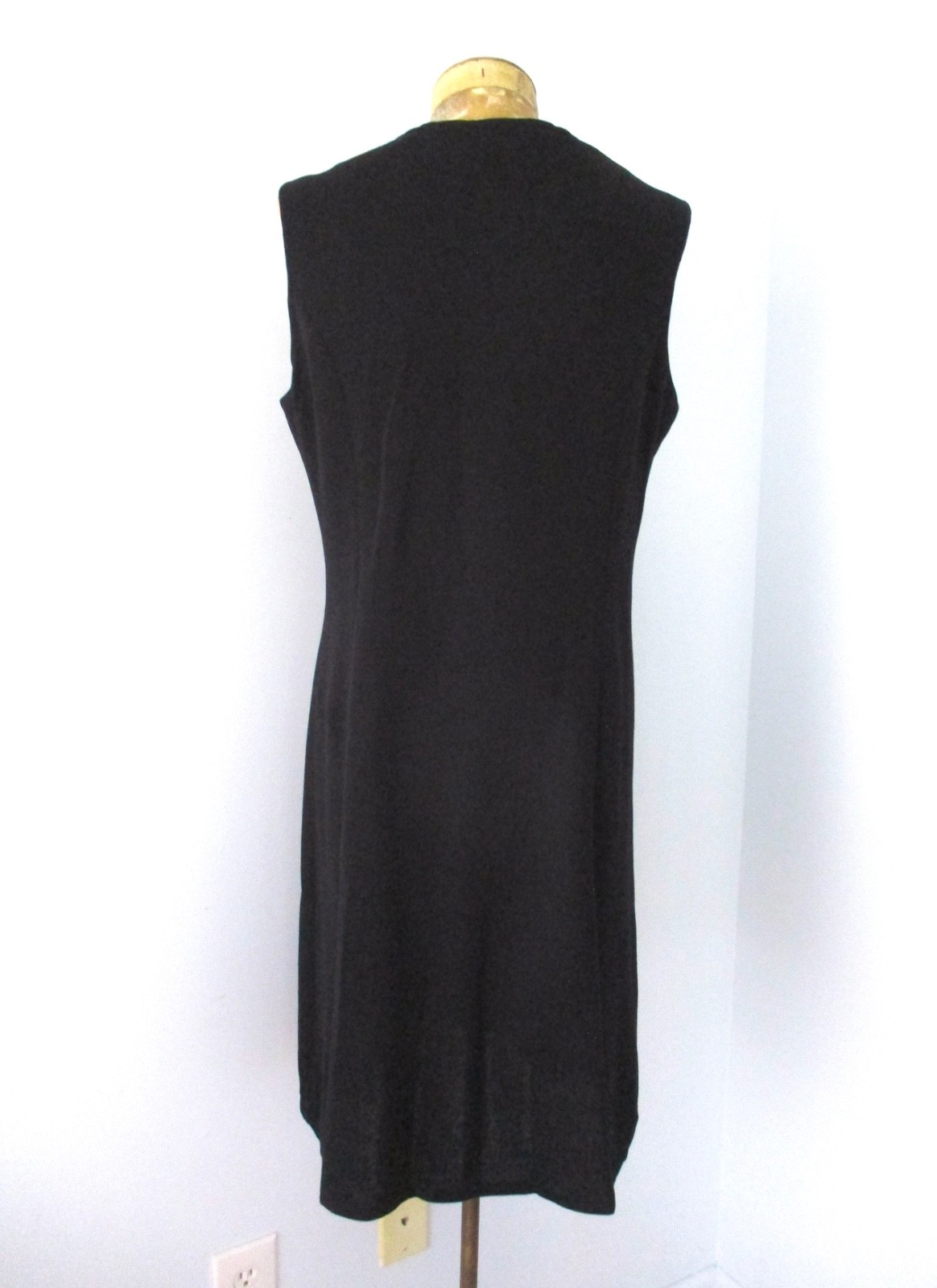 Vtg 60s 70s Joyce Black Wool Knit V-Neck Sleeveless Sheath Tunic Dress M/L