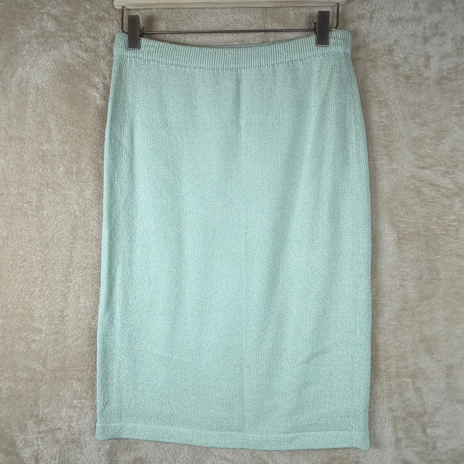 J.S.S. Vintage Mint Green Wool Blend Knit Skirt Set Petite Made in USA Cardigan